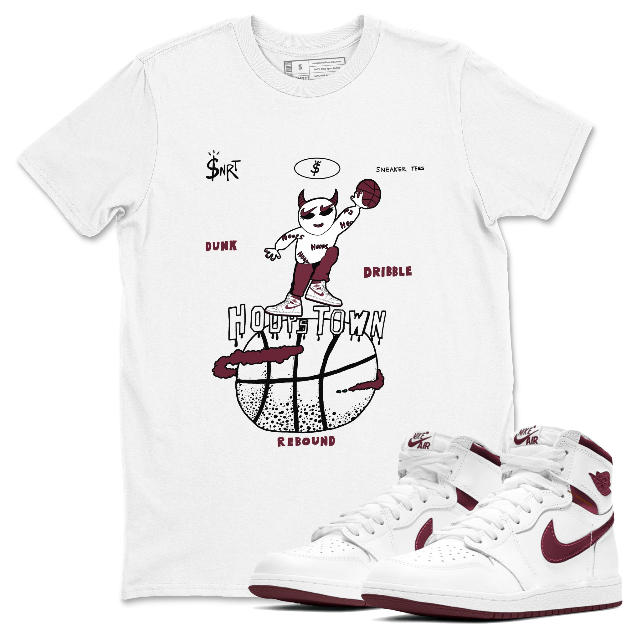 Hoops Town snkmatch Tees - Air Jordan 1 Metallic Burgundy
