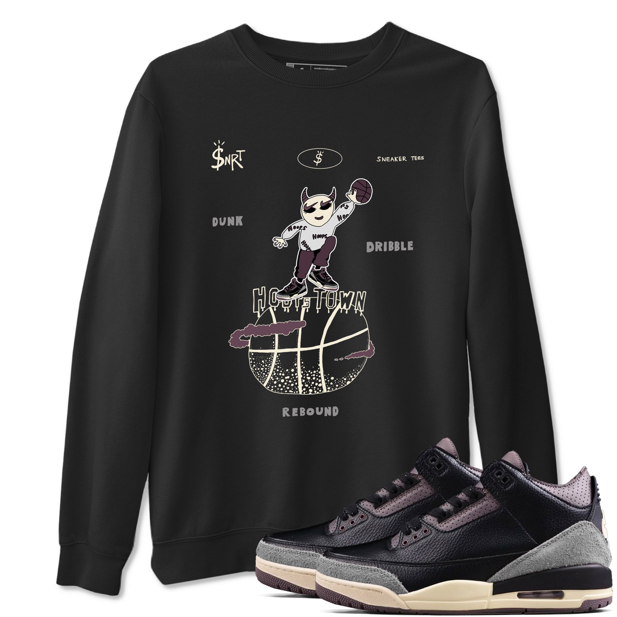 Hoops Town snkmatch Tees - Air Jordan 3 A Ma Maniere x Black