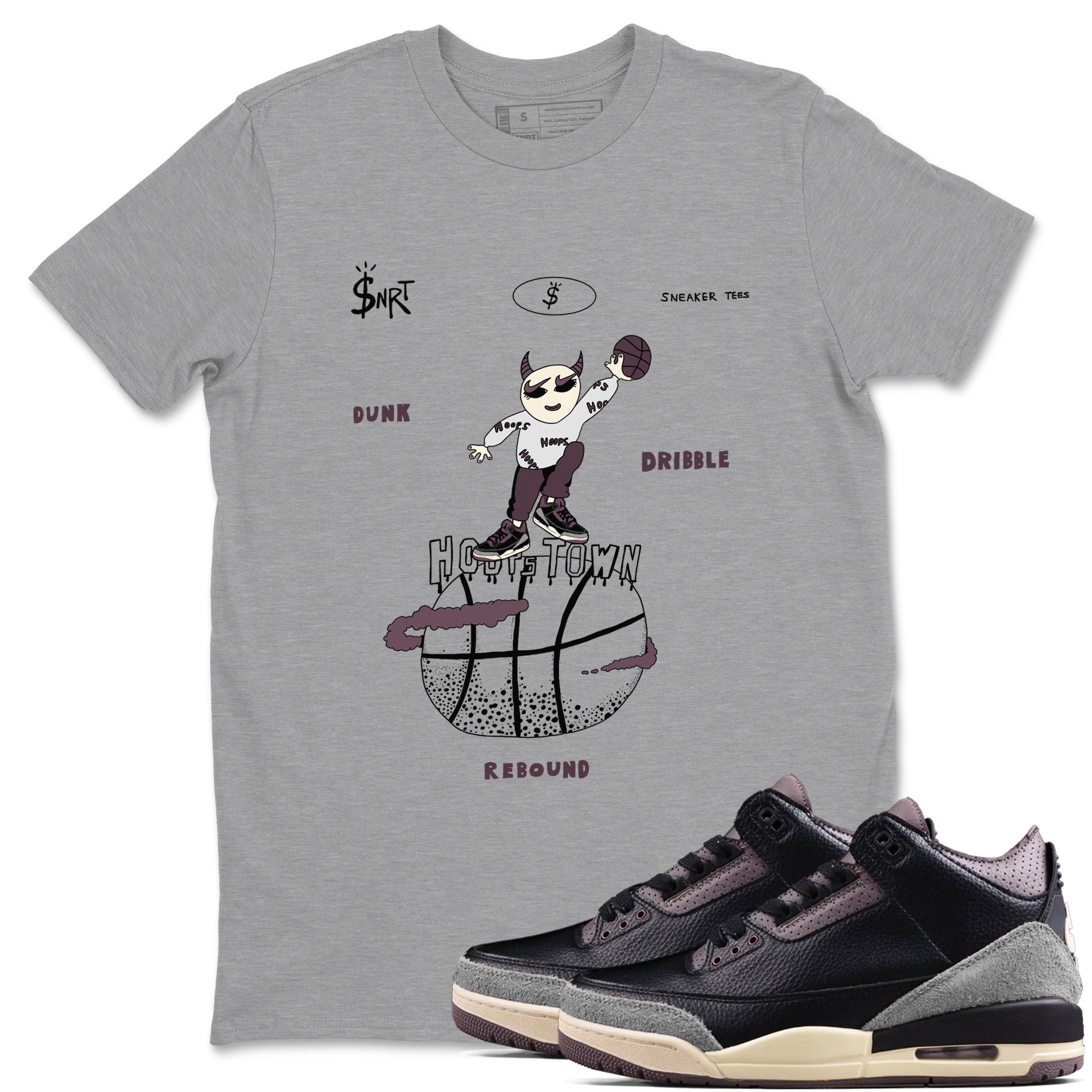 Hoops Town snkmatch Tees - Air Jordan 3 A Ma Maniere x Black