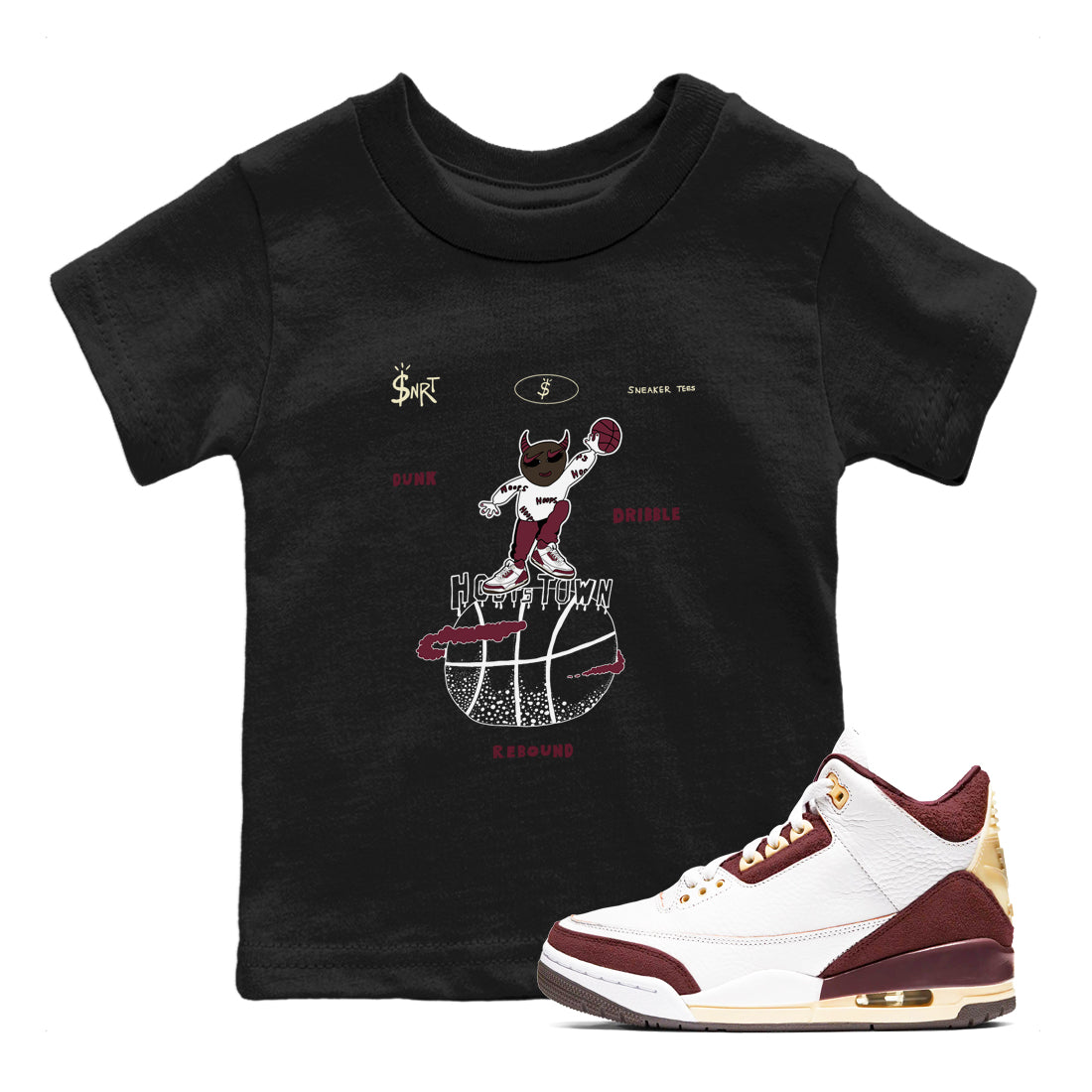 Hoops Town snkmatch Tees Kids - Air Jordan 3 A Ma Maniere x Burgundy Crush