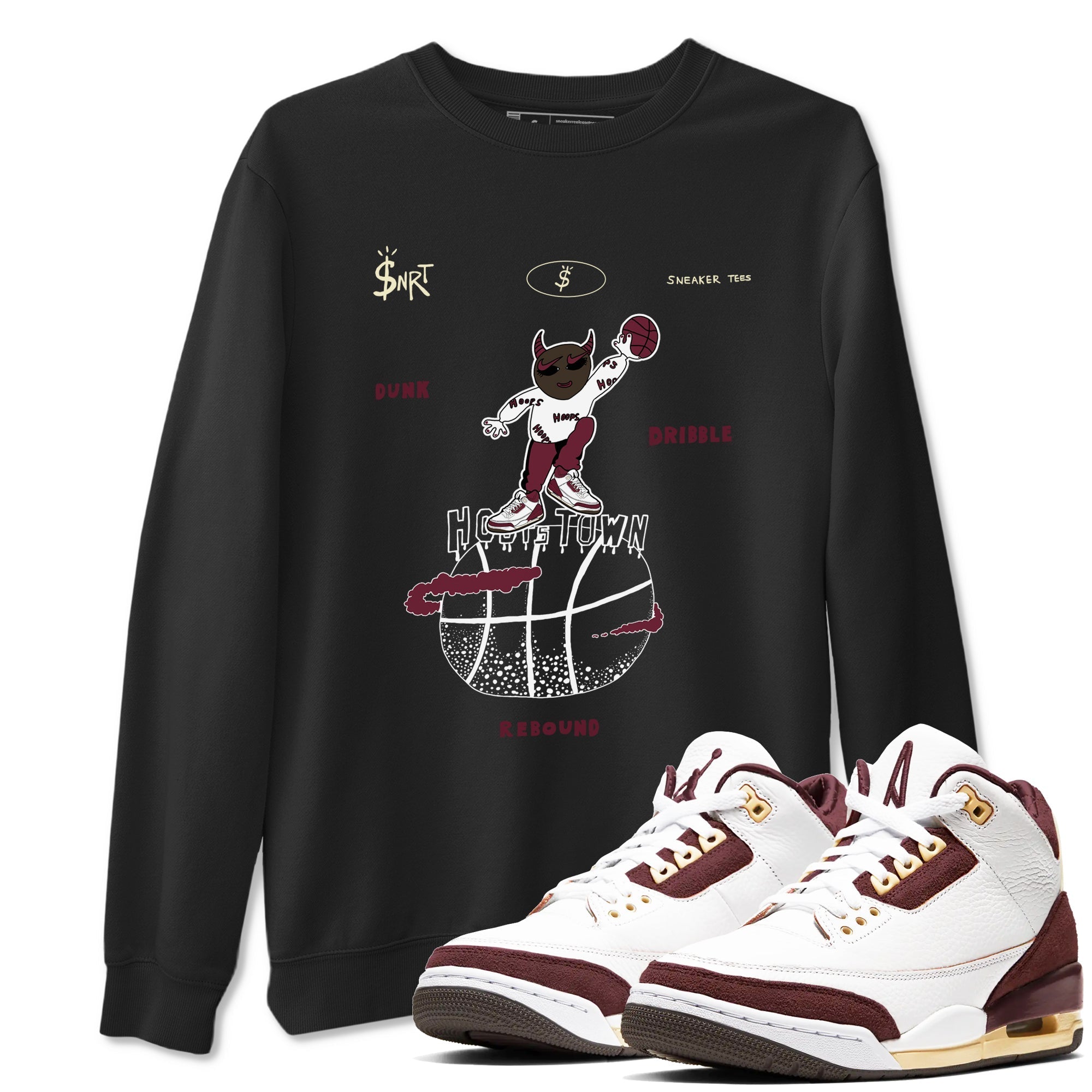 Hoops Town snkmatch Tees - Air Jordan 3 A Ma Maniere x Burgundy Crush