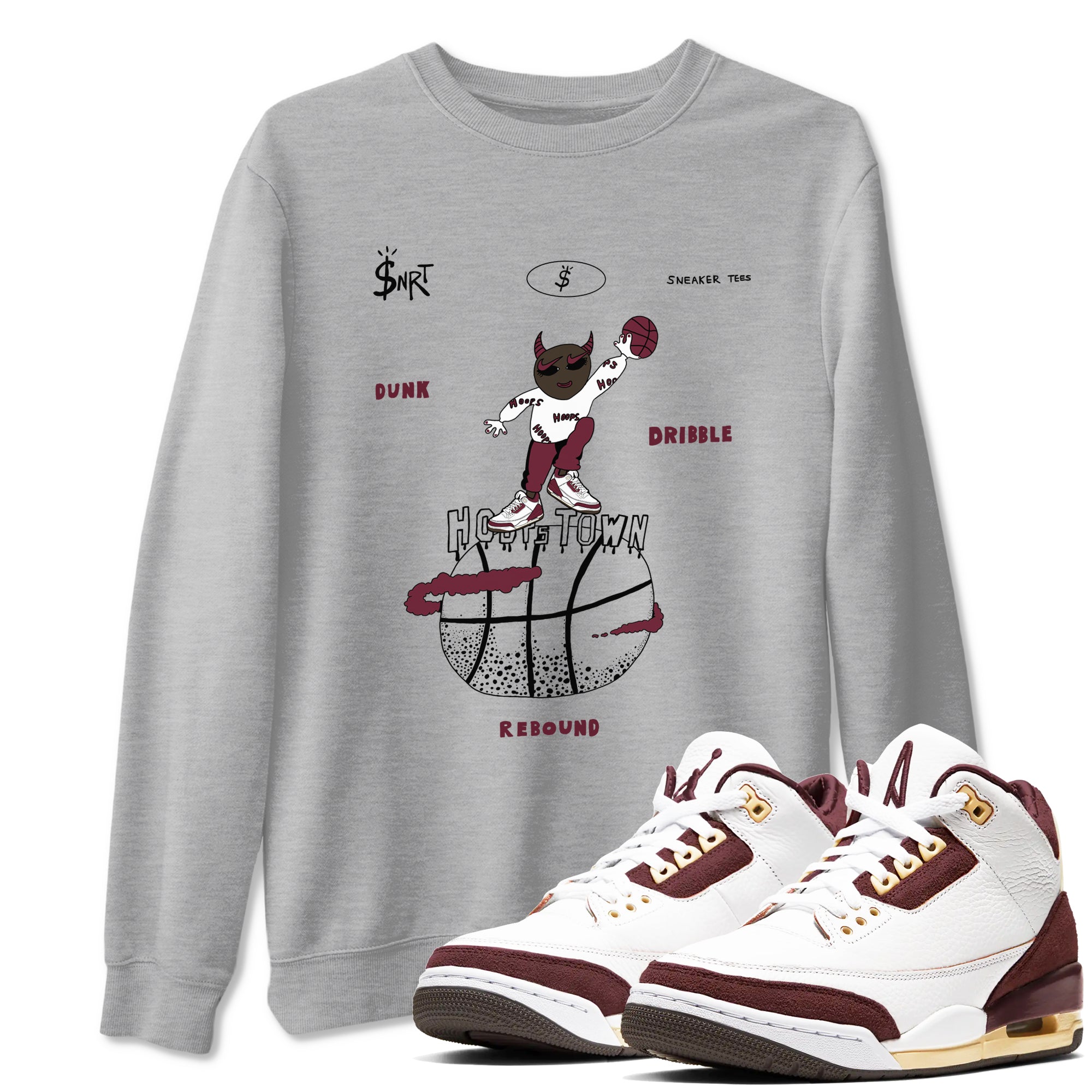Hoops Town snkmatch Tees - Air Jordan 3 A Ma Maniere x Burgundy Crush