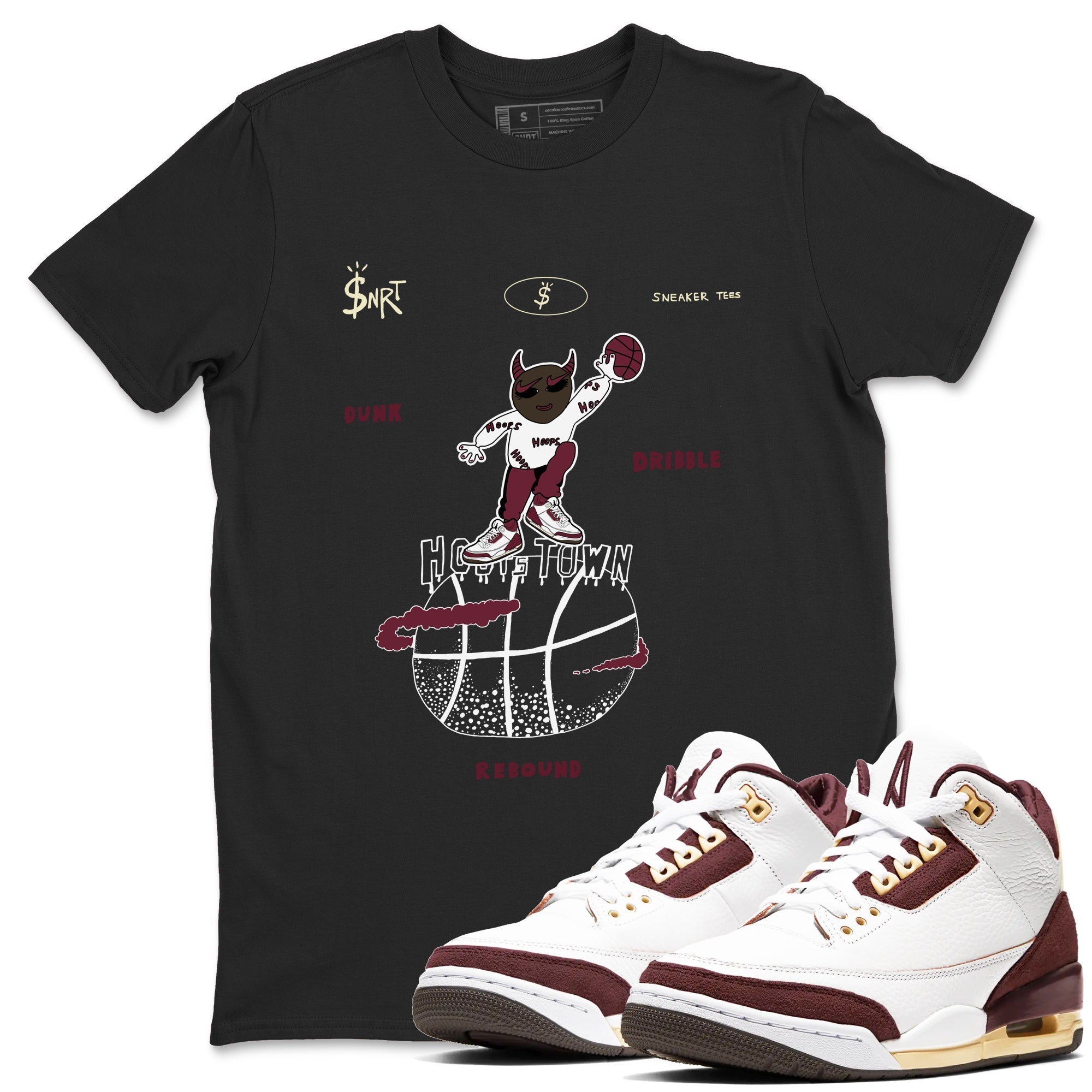 Hoops Town snkmatch Tees - Air Jordan 3 A Ma Maniere x Burgundy Crush