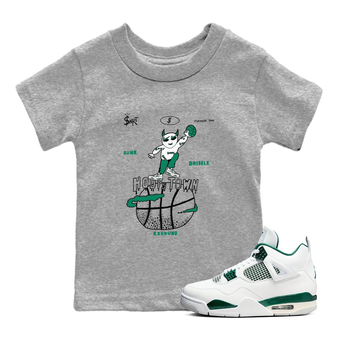Hoops Town snkmatch Tees Kids - Air Jordan 4 Oxidized Green