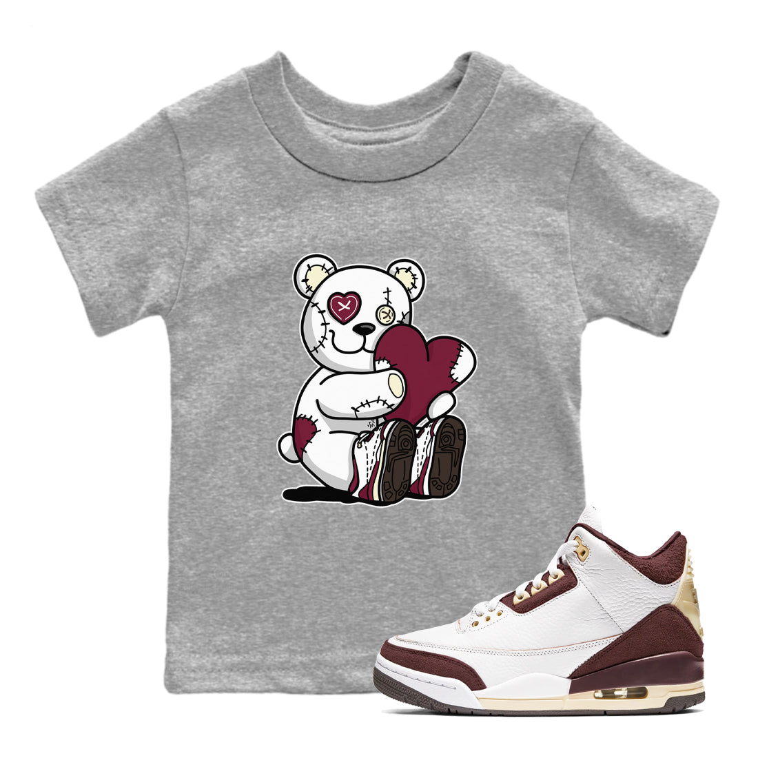 Hugging Bear snkmatch Tees Kids - Air Jordan 3 A Ma Maniere x Burgundy Crush