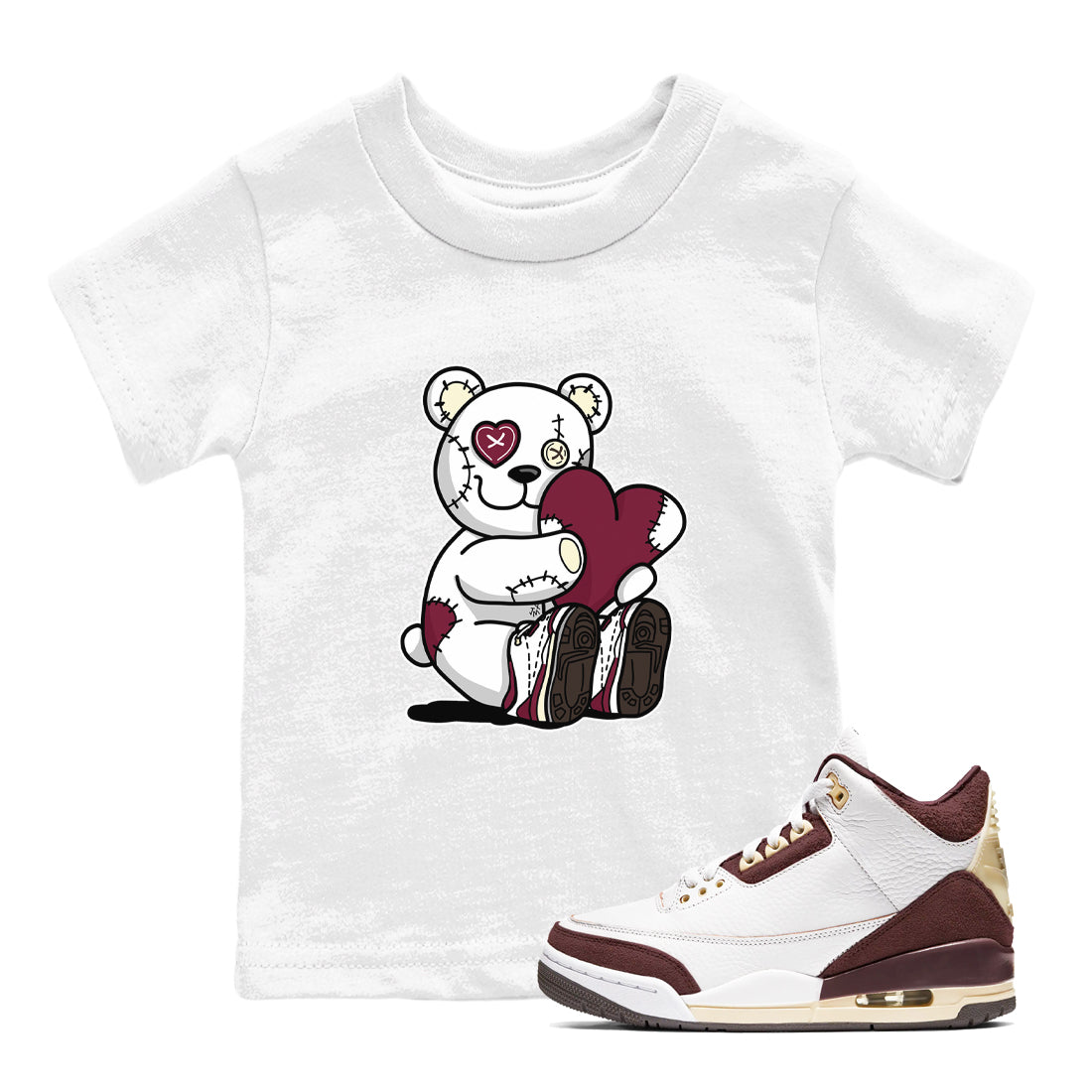 Hugging Bear snkmatch Tees Kids - Air Jordan 3 A Ma Maniere x Burgundy Crush