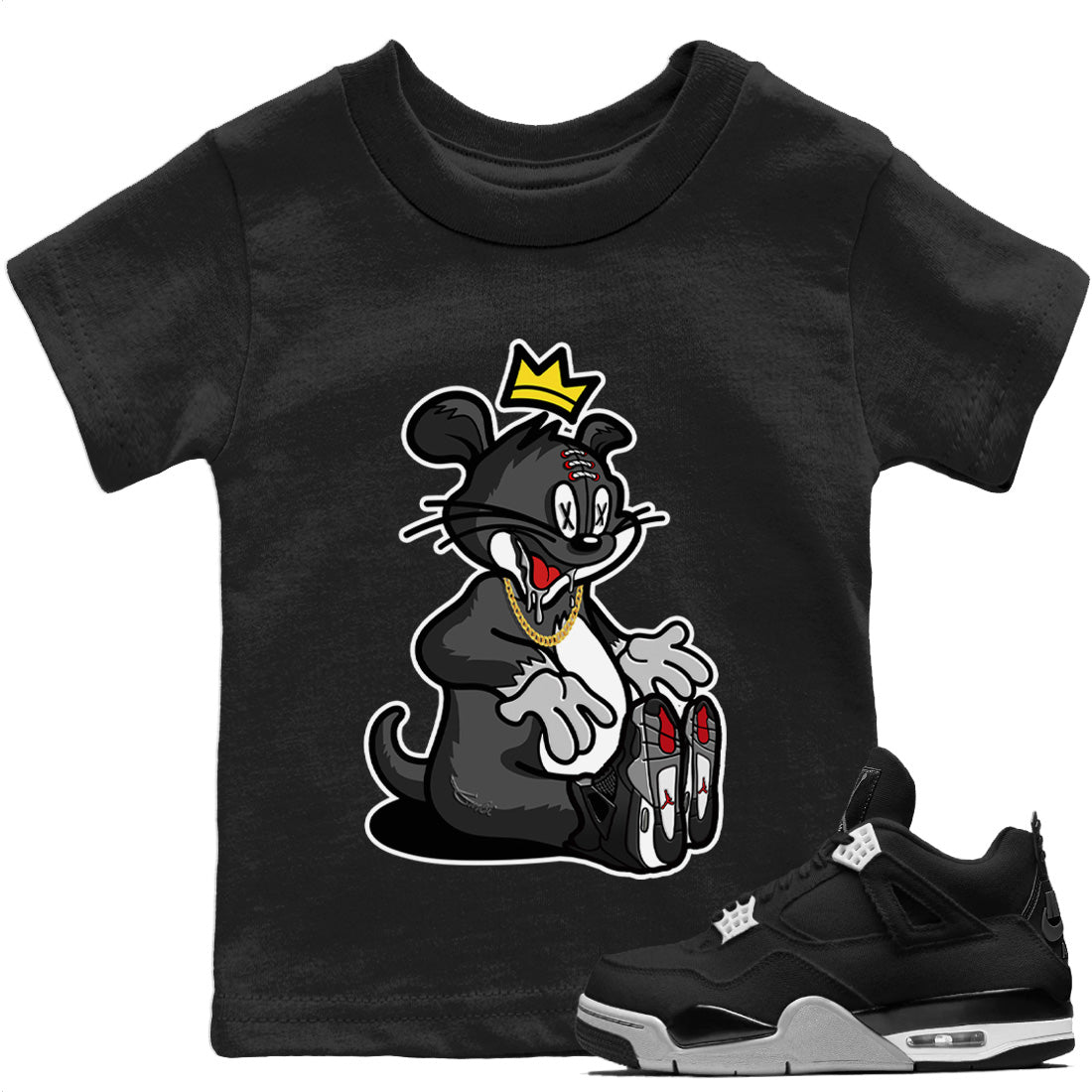 Hungry Cat Kids Tops - Air Jordan 4 Black Canvas