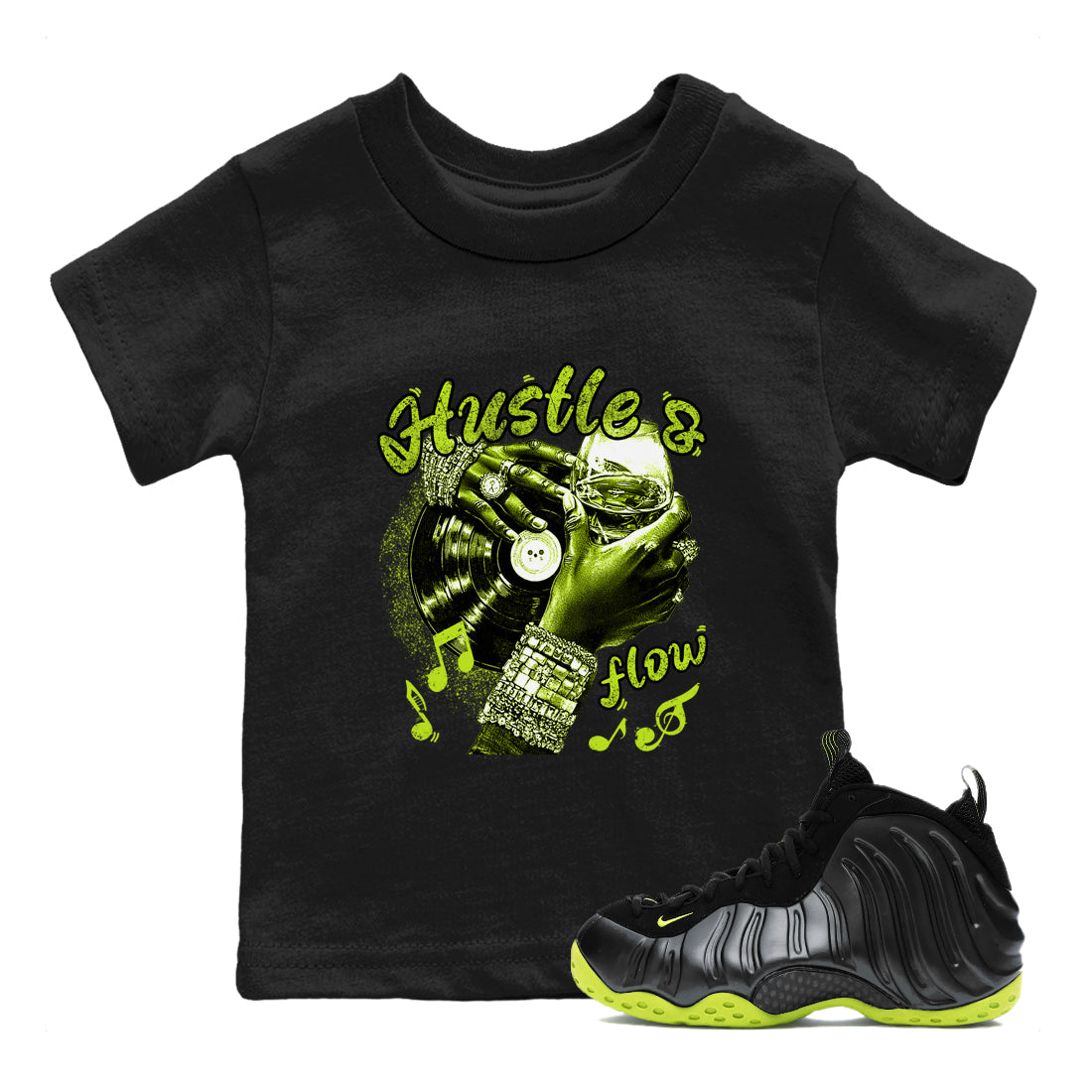 Hustle and Flow snkmatch Tees Kids - Air Foamposite One Black Volt