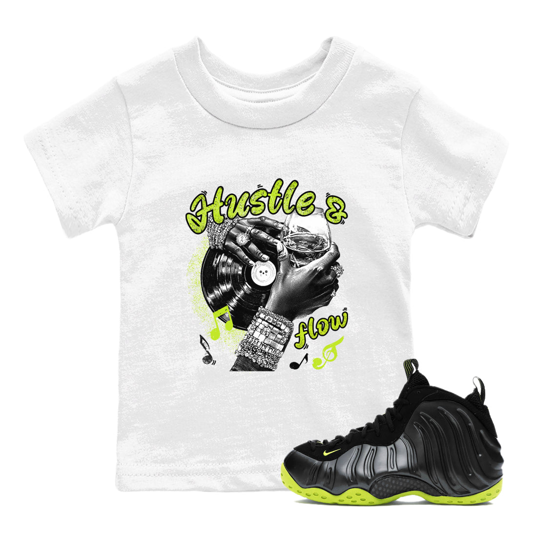 Hustle and Flow snkmatch Tees Kids - Air Foamposite One Black Volt