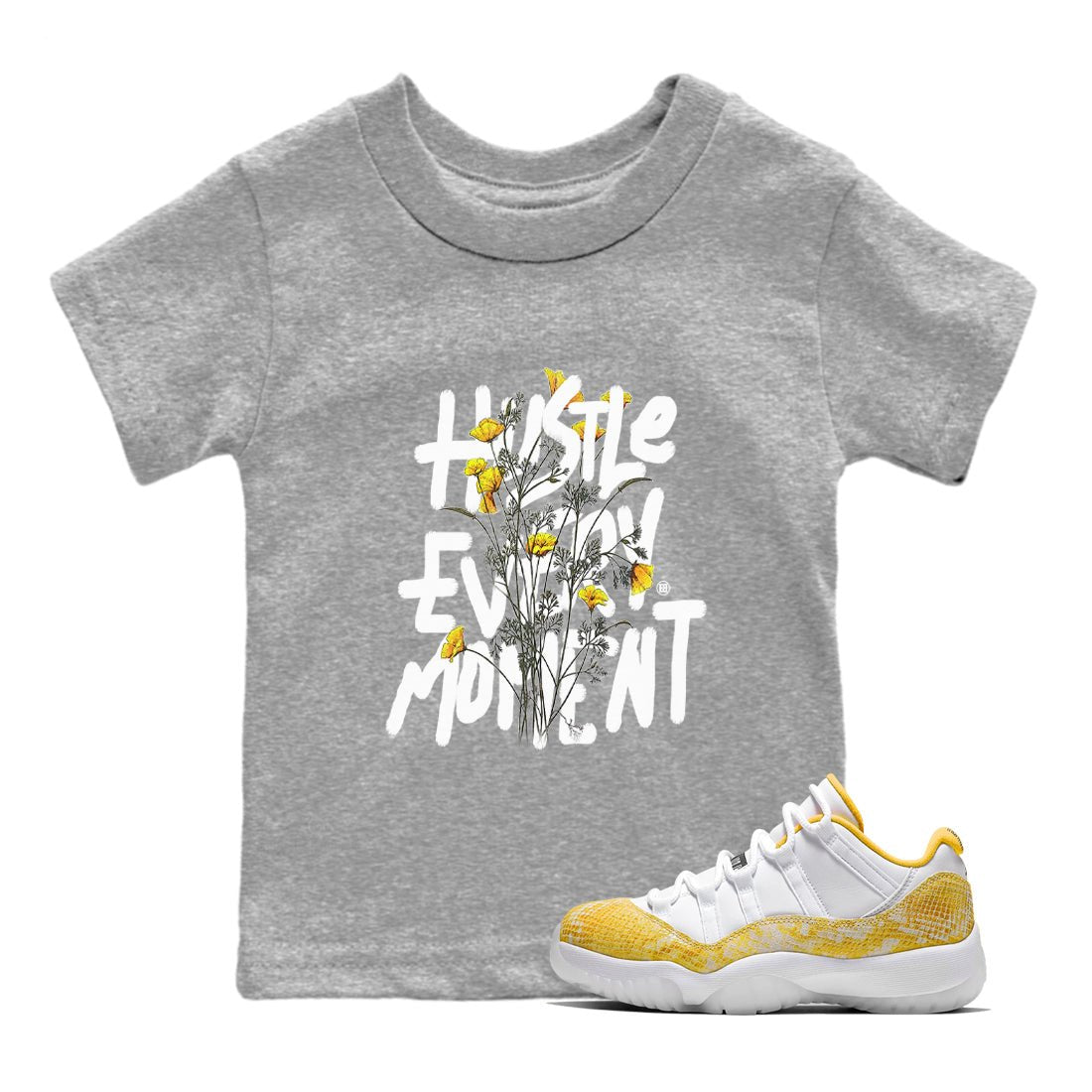 Hustle Every Moment Kids Tops - Air Jordan 11 Yellow Python