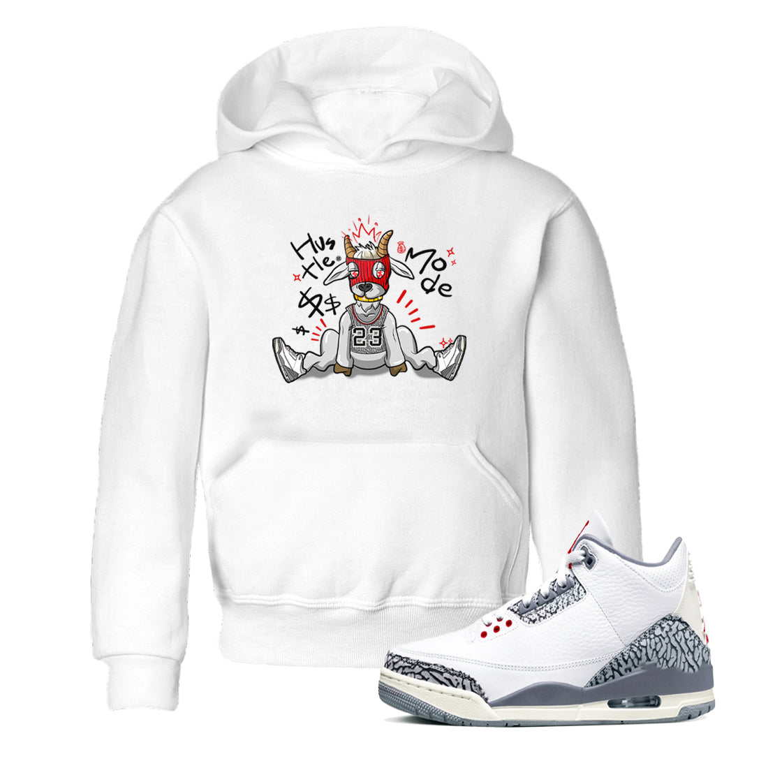 Hustle Goat snkmatch Tees Kids - Air Jordan 3 Cement Grey