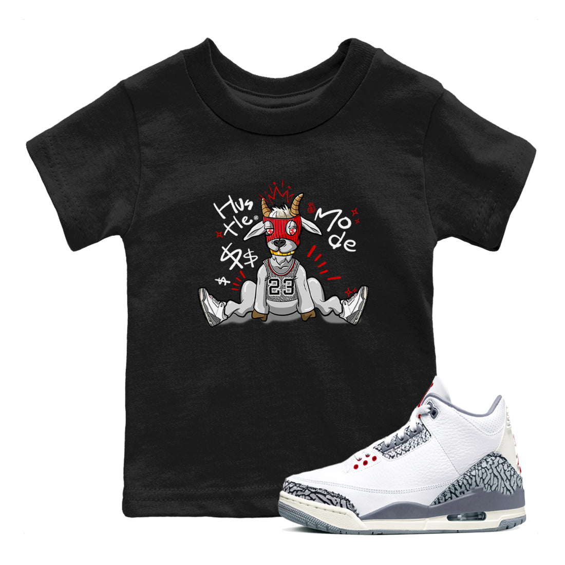Hustle Goat snkmatch Tees Kids - Air Jordan 3 Cement Grey