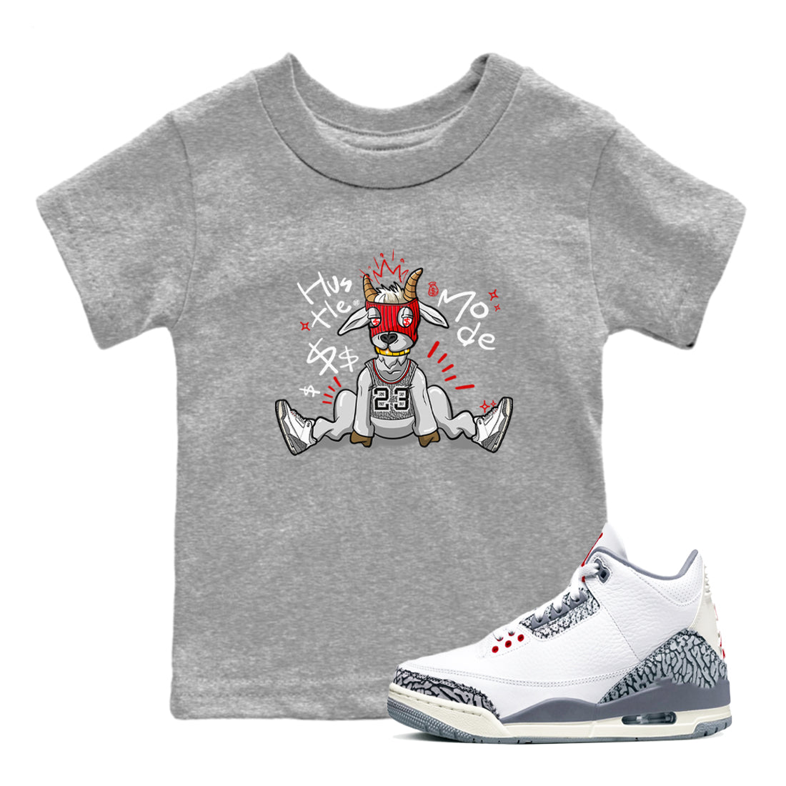 Hustle Goat snkmatch Tees Kids - Air Jordan 3 Cement Grey