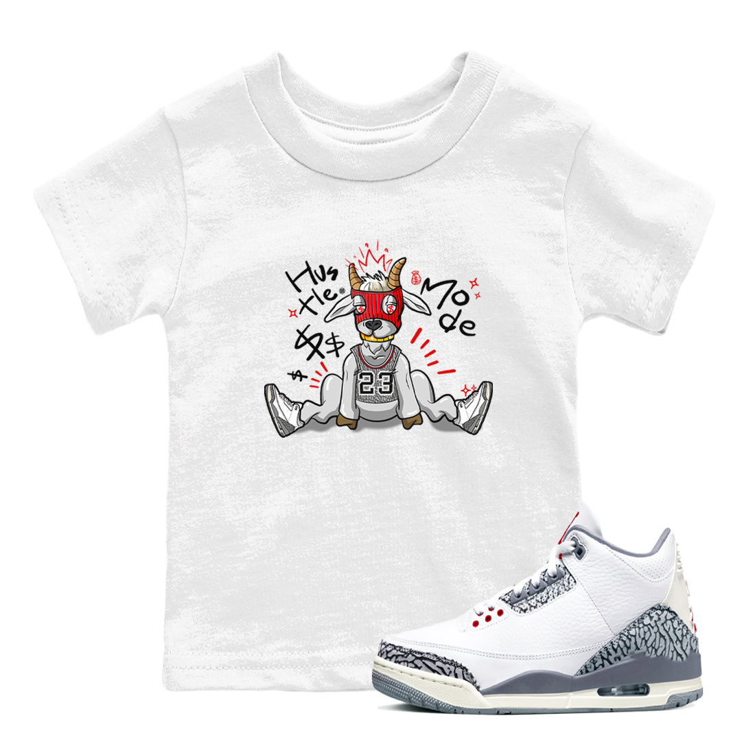 Hustle Goat snkmatch Tees Kids - Air Jordan 3 Cement Grey