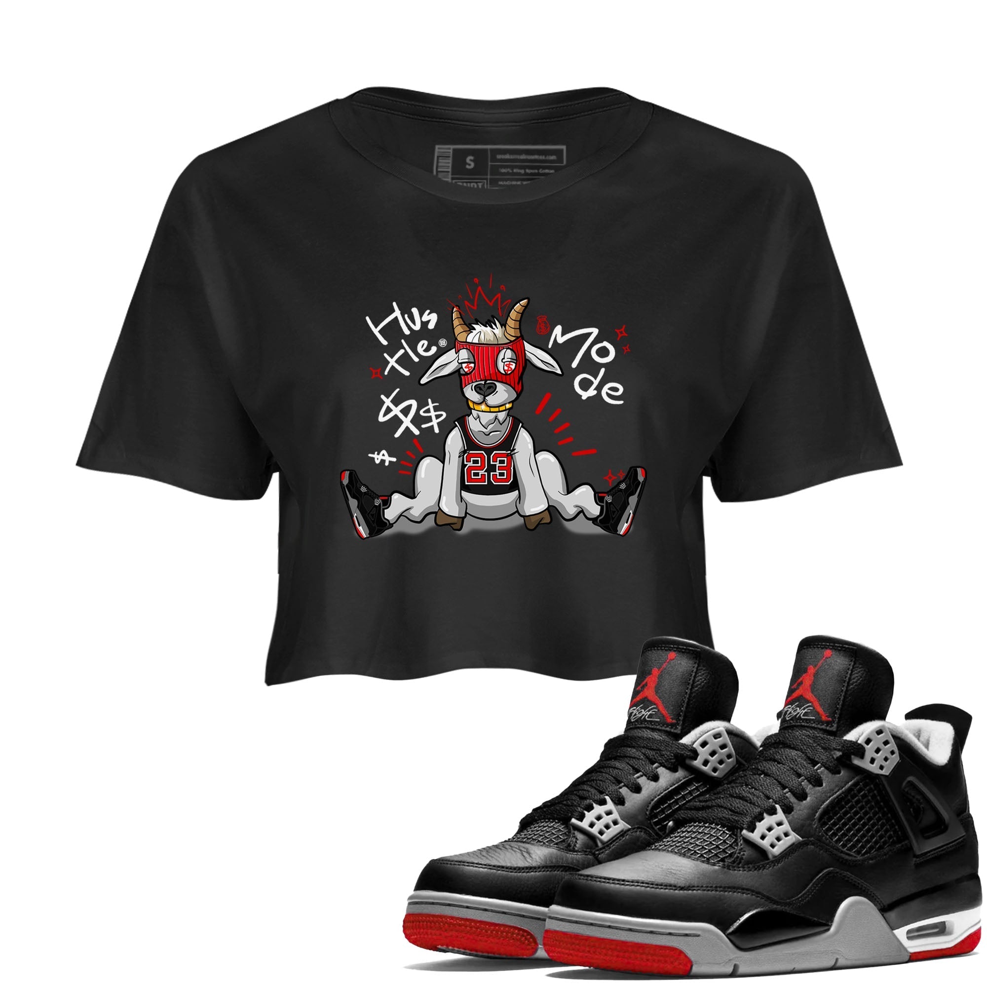 Hustle Goat snkmatch Women's Top - Air Jordan 4 Bred Reimagined