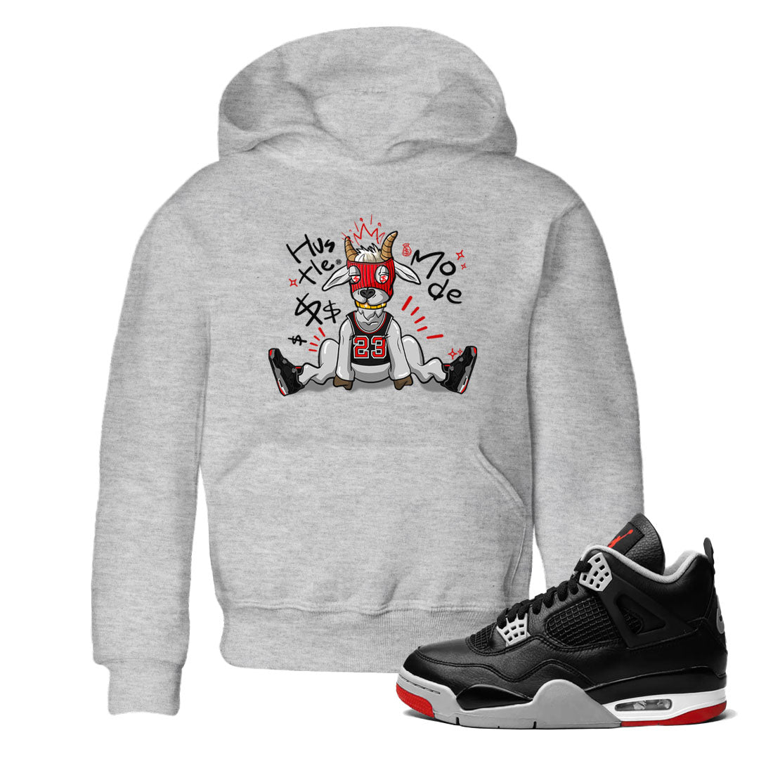 Hustle Goat snkmatch Tees Kids - Air Jordan 4 Bred Reimagined