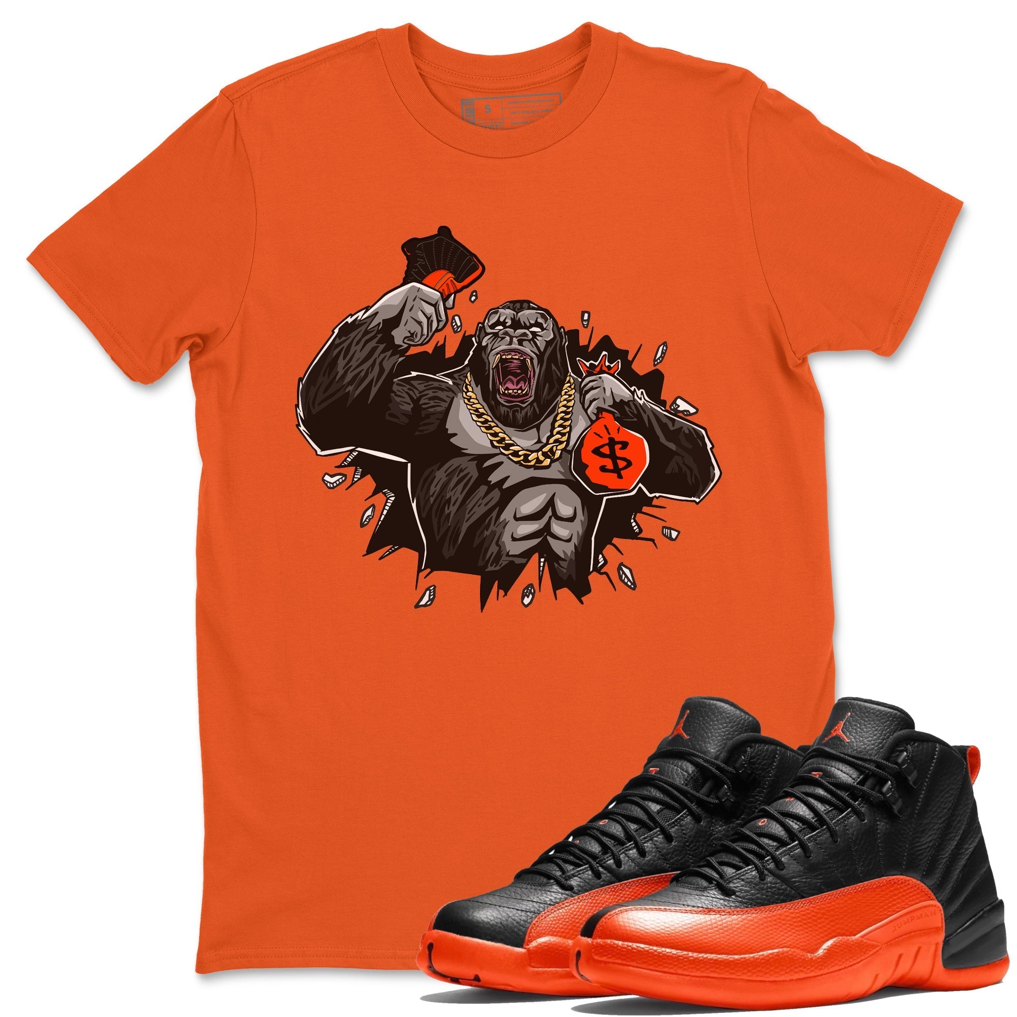 Hustle Gorilla Unisex Tops - Air Jordan 12 Brilliant Orange