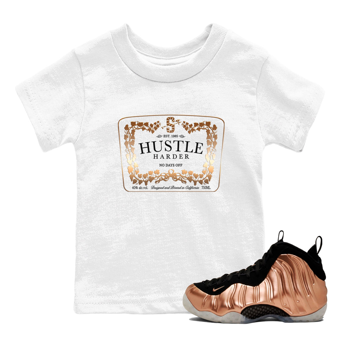 Hustle Harder snkmatch Tees Kids - Air Foamposite One Metallic Copper