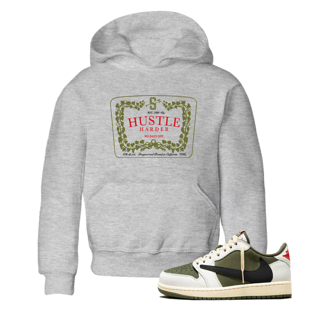Hustle Harder snkmatch Tees Kids - Air Jordan 1 Travis Scott Medium Olive