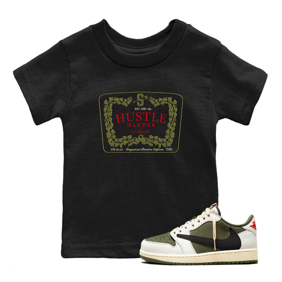 Hustle Harder snkmatch Tees Kids - Air Jordan 1 Travis Scott Medium Olive