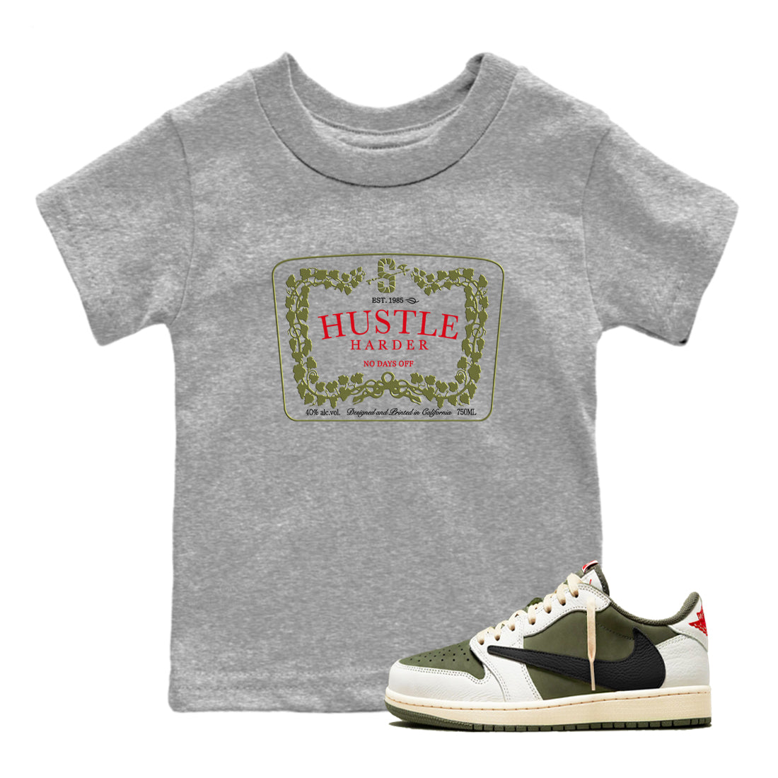 Hustle Harder snkmatch Tees Kids - Air Jordan 1 Travis Scott Medium Olive