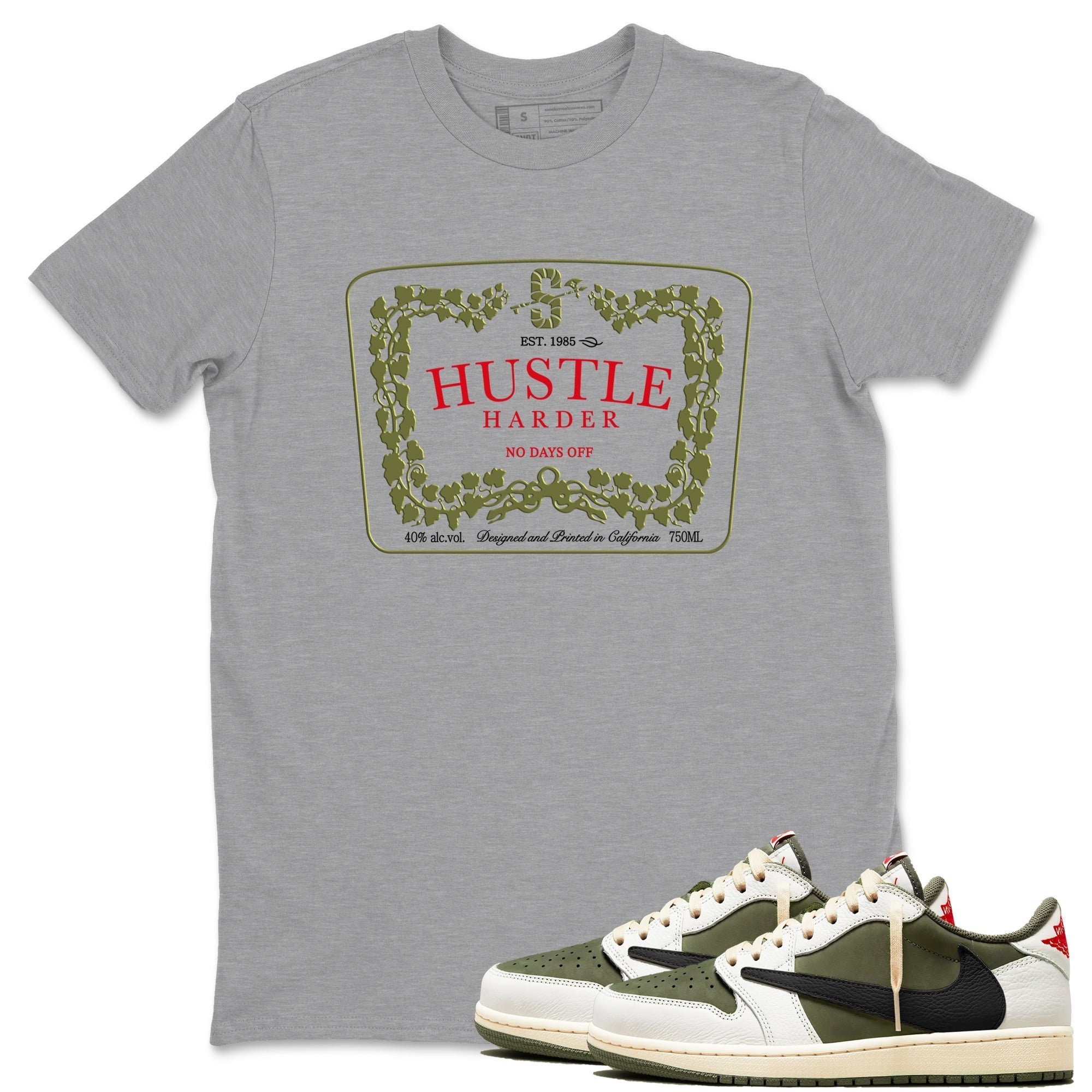 Hustle Harder snkmatch Tees - Air Jordan 1 Travis Scott Medium Olive