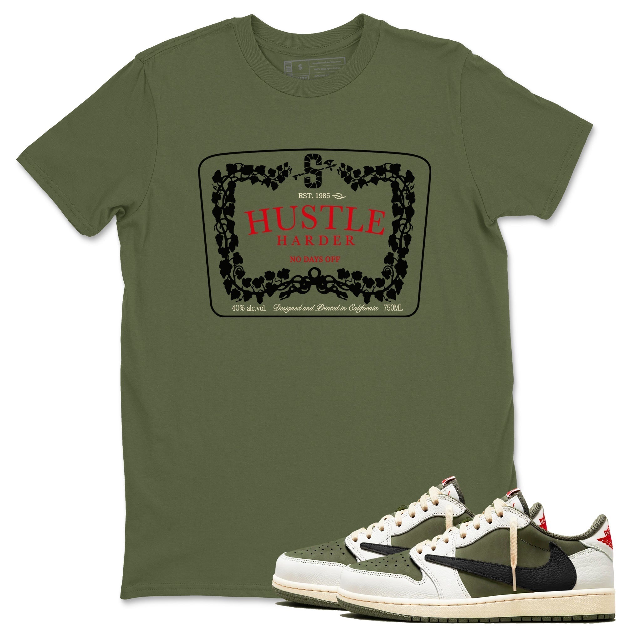 Hustle Harder snkmatch Tees - Air Jordan 1 Travis Scott Medium Olive