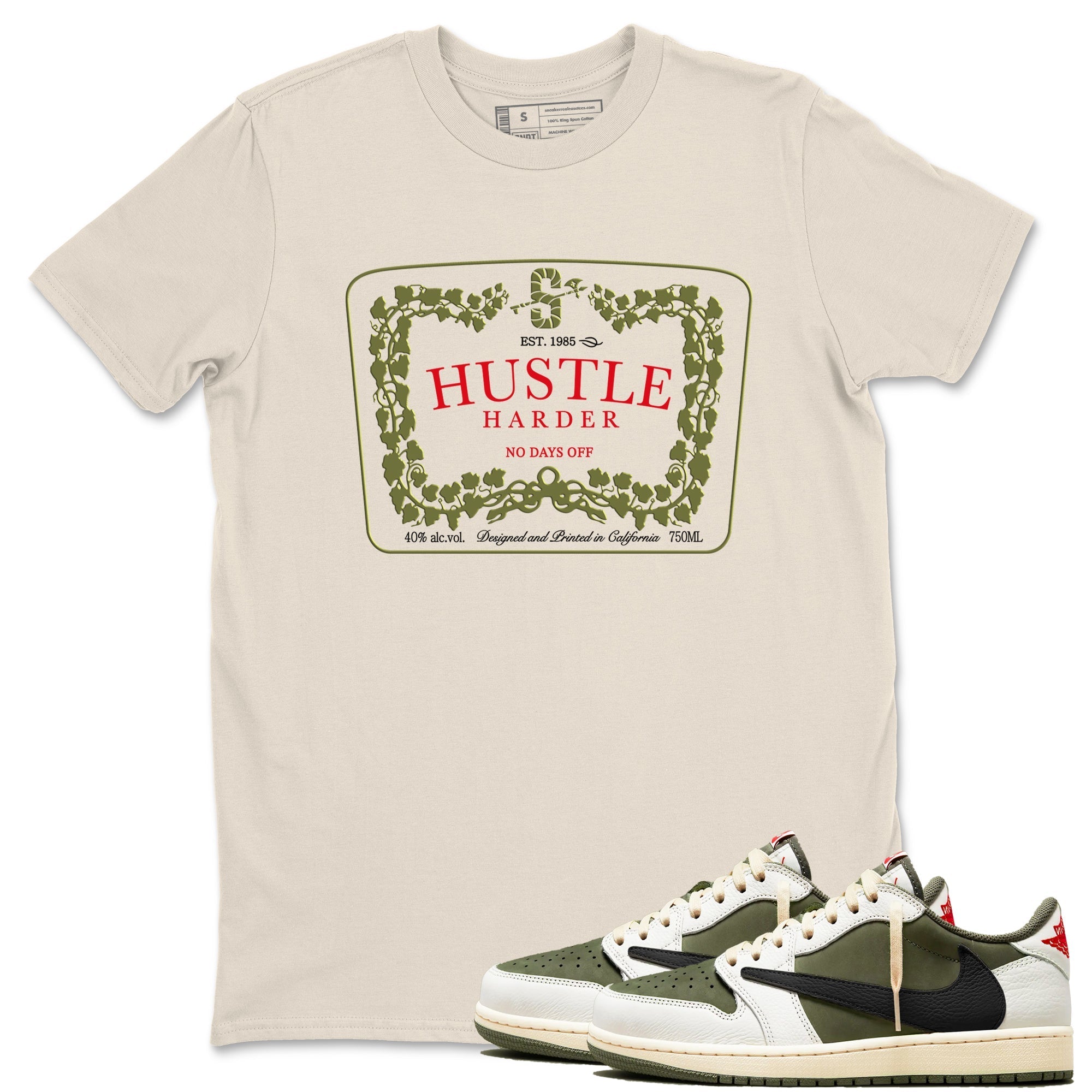 Hustle Harder snkmatch Tees - Air Jordan 1 Travis Scott Medium Olive