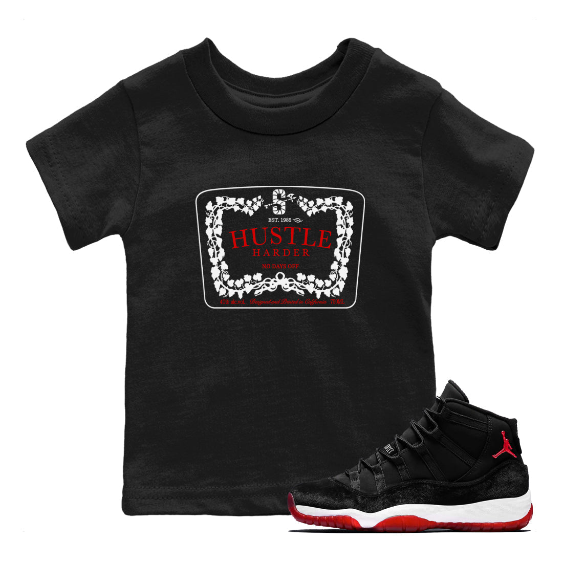 Hustle Harder snkmatch Tees Kids - Air Jordan 11 Bred Velvet