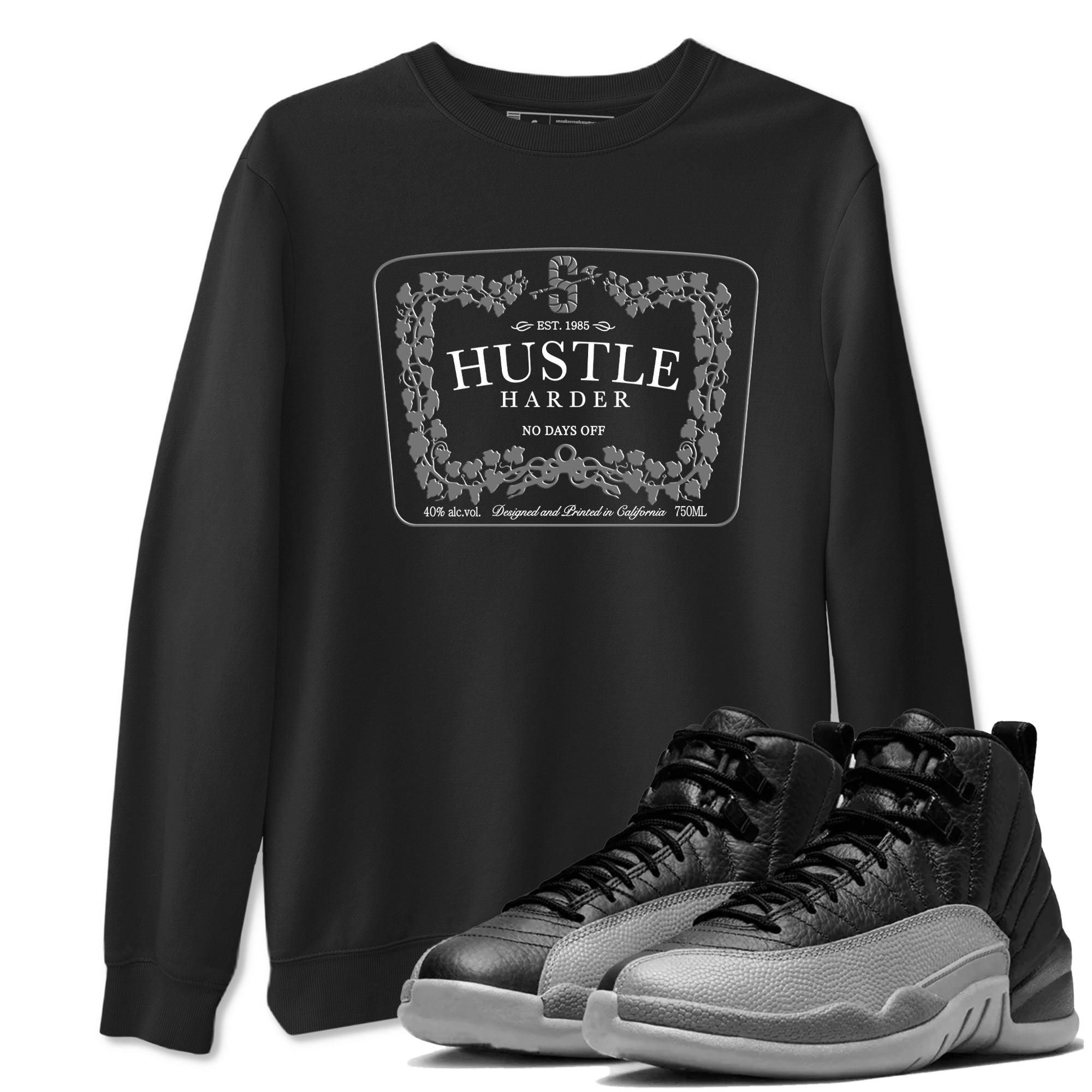Hustle Harder snkmatch Tees - Air Jordan 12 Black Wolf Grey