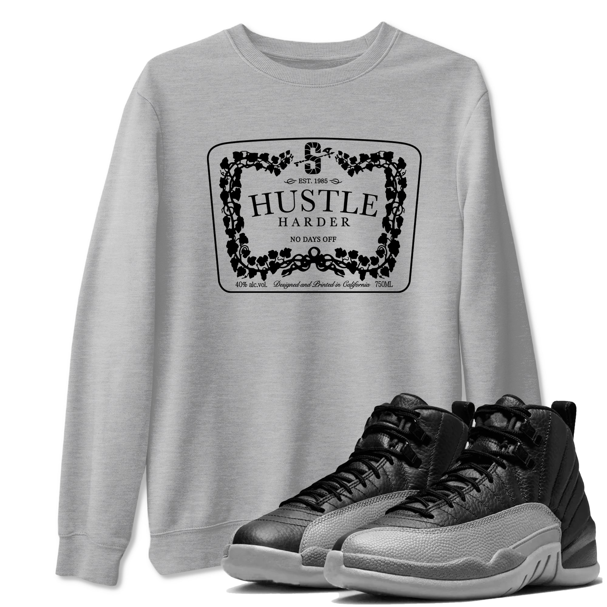 Hustle Harder snkmatch Tees - Air Jordan 12 Black Wolf Grey
