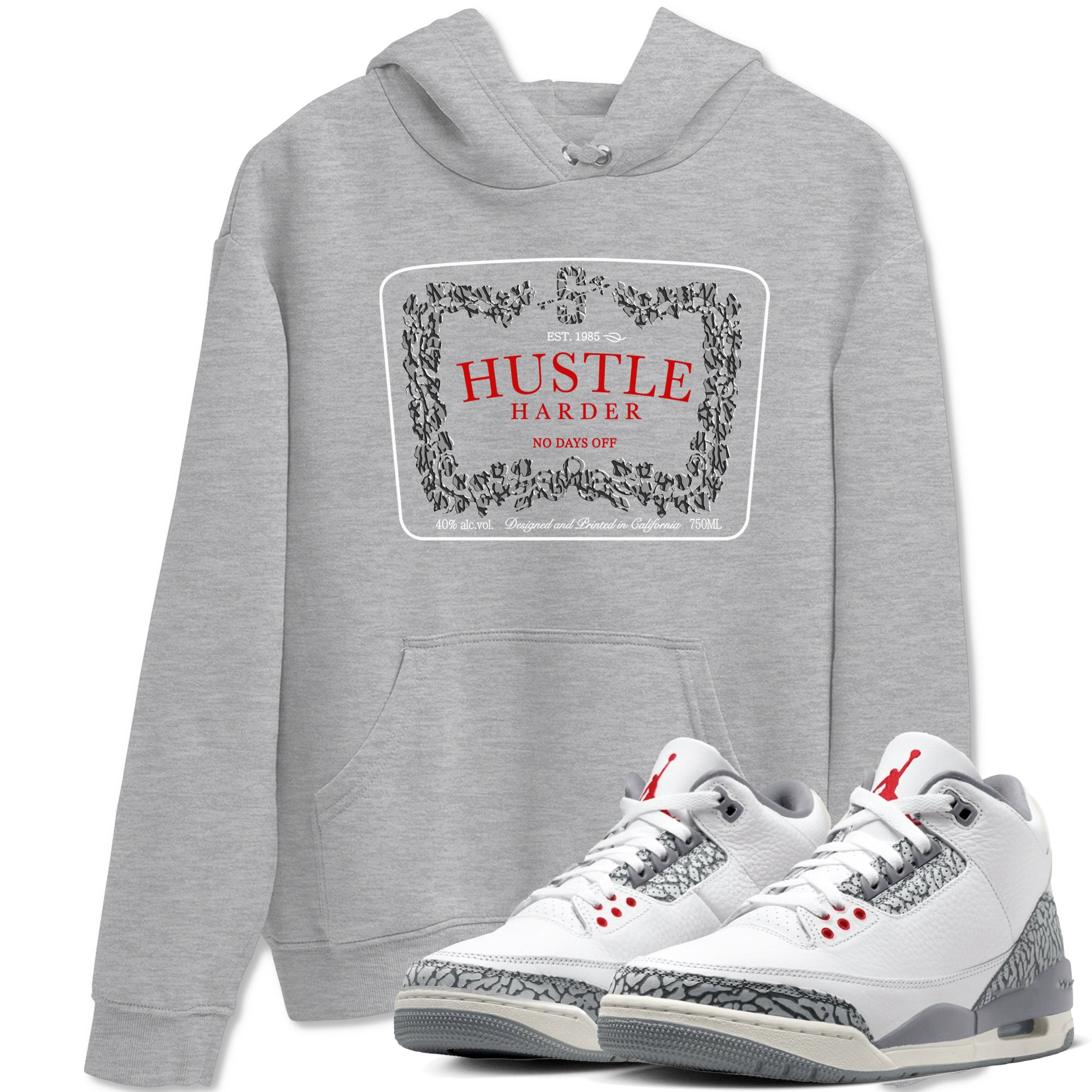 Hustle Harder snkmatch Tees - Air Jordan 3 Cement Grey