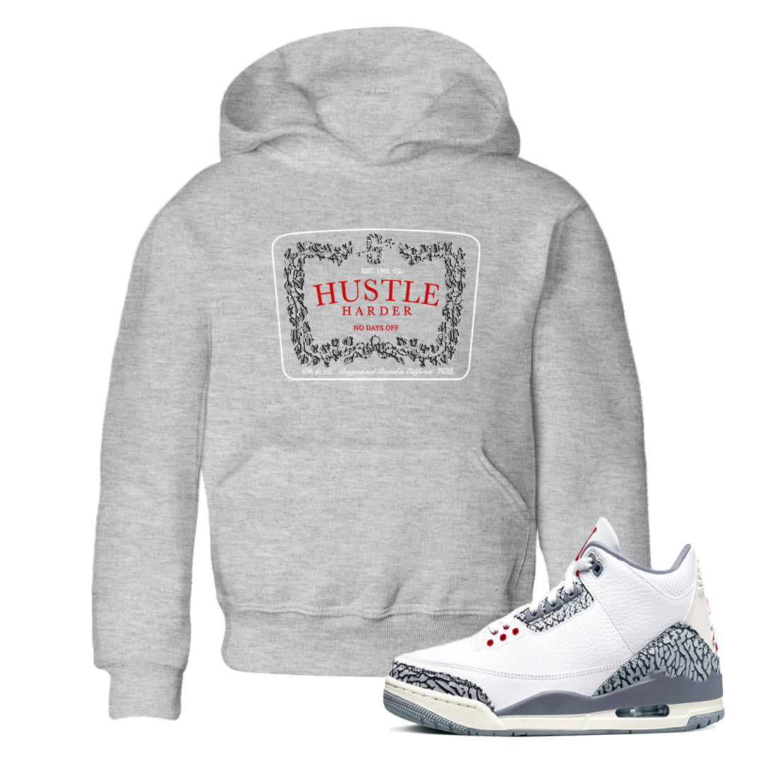 Hustle Harder snkmatch Tees Kids - Air Jordan 3 Cement Grey