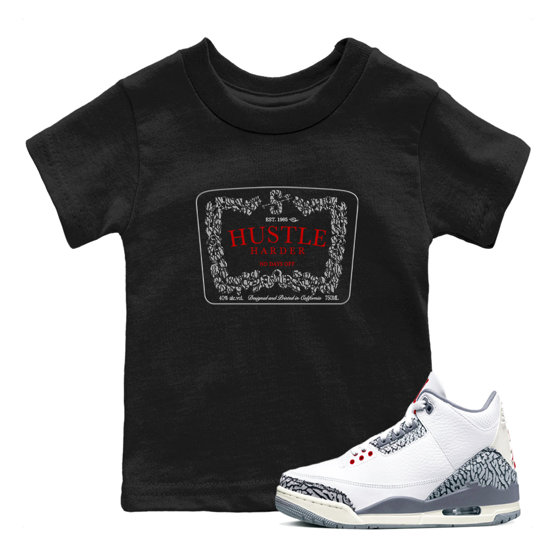 Hustle Harder snkmatch Tees Kids - Air Jordan 3 Cement Grey