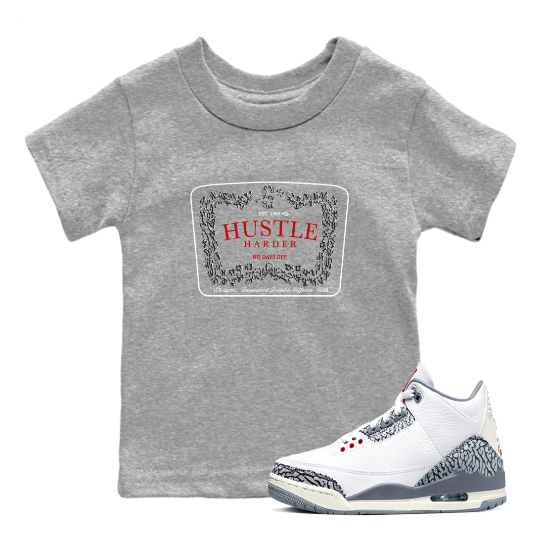 Hustle Harder snkmatch Tees Kids - Air Jordan 3 Cement Grey