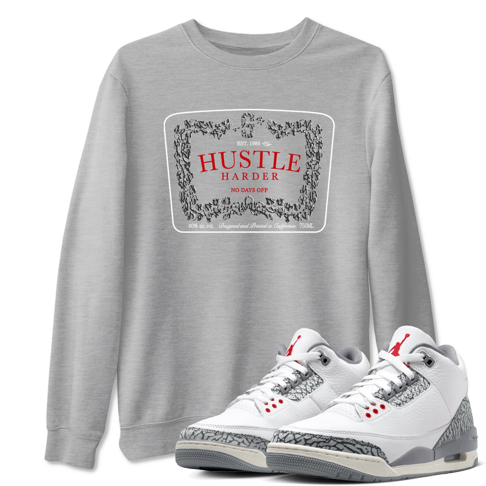 Hustle Harder snkmatch Tees - Air Jordan 3 Cement Grey