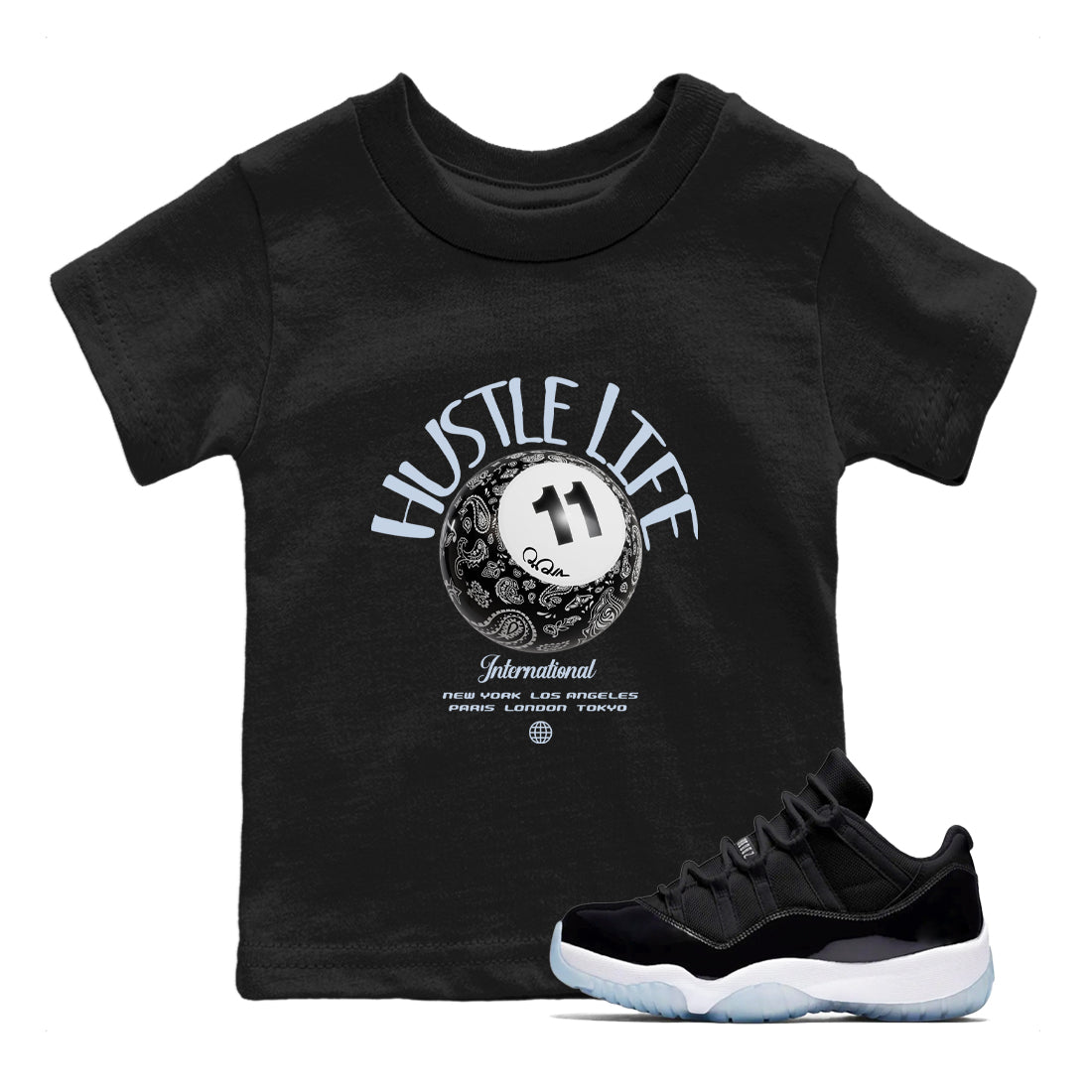 Hustle Life snkmatch Tees Kids - Air Jordan 11 Black and Varsity Royal
