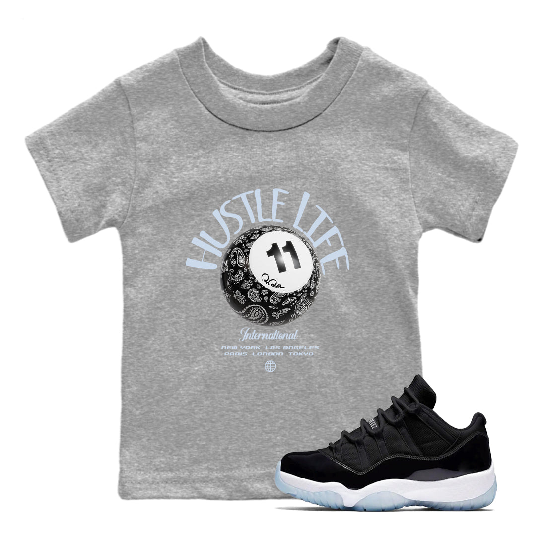 Hustle Life snkmatch Tees Kids - Air Jordan 11 Black and Varsity Royal