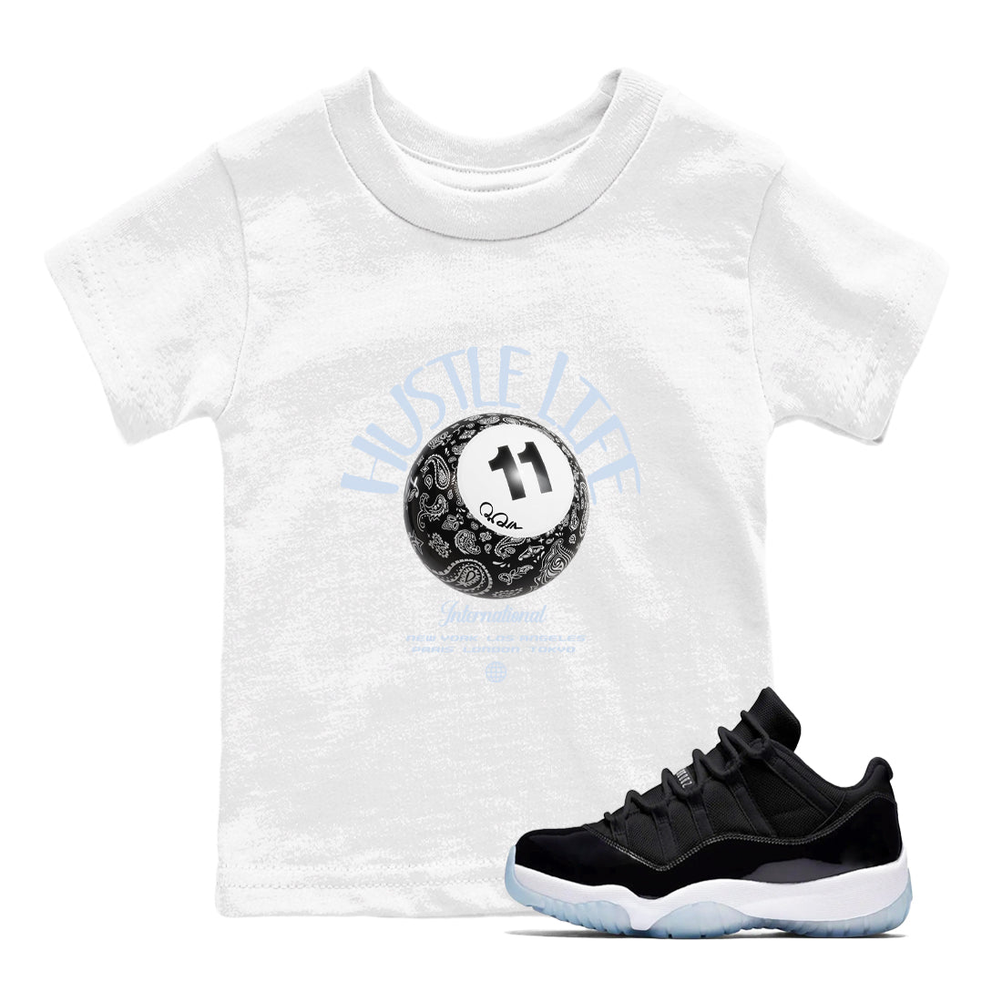 Hustle Life snkmatch Tees Kids - Air Jordan 11 Black and Varsity Royal