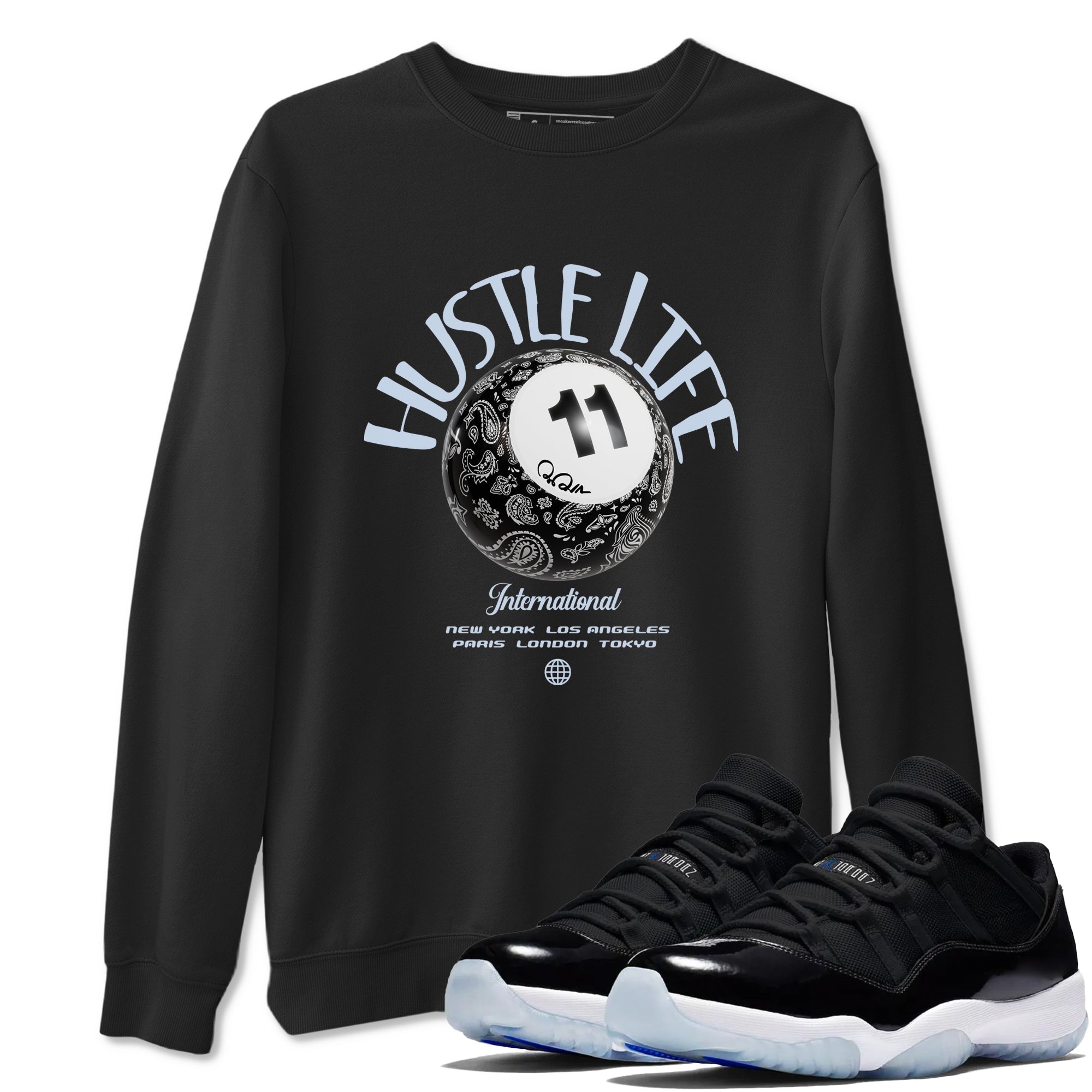 Hustle Life snkmatch Tees - Air Jordan 11 Black and Varsity Royal