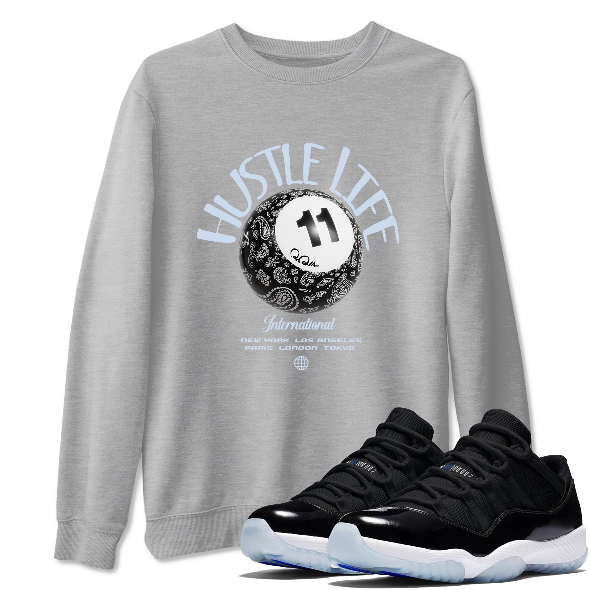 Hustle Life snkmatch Tees - Air Jordan 11 Black and Varsity Royal