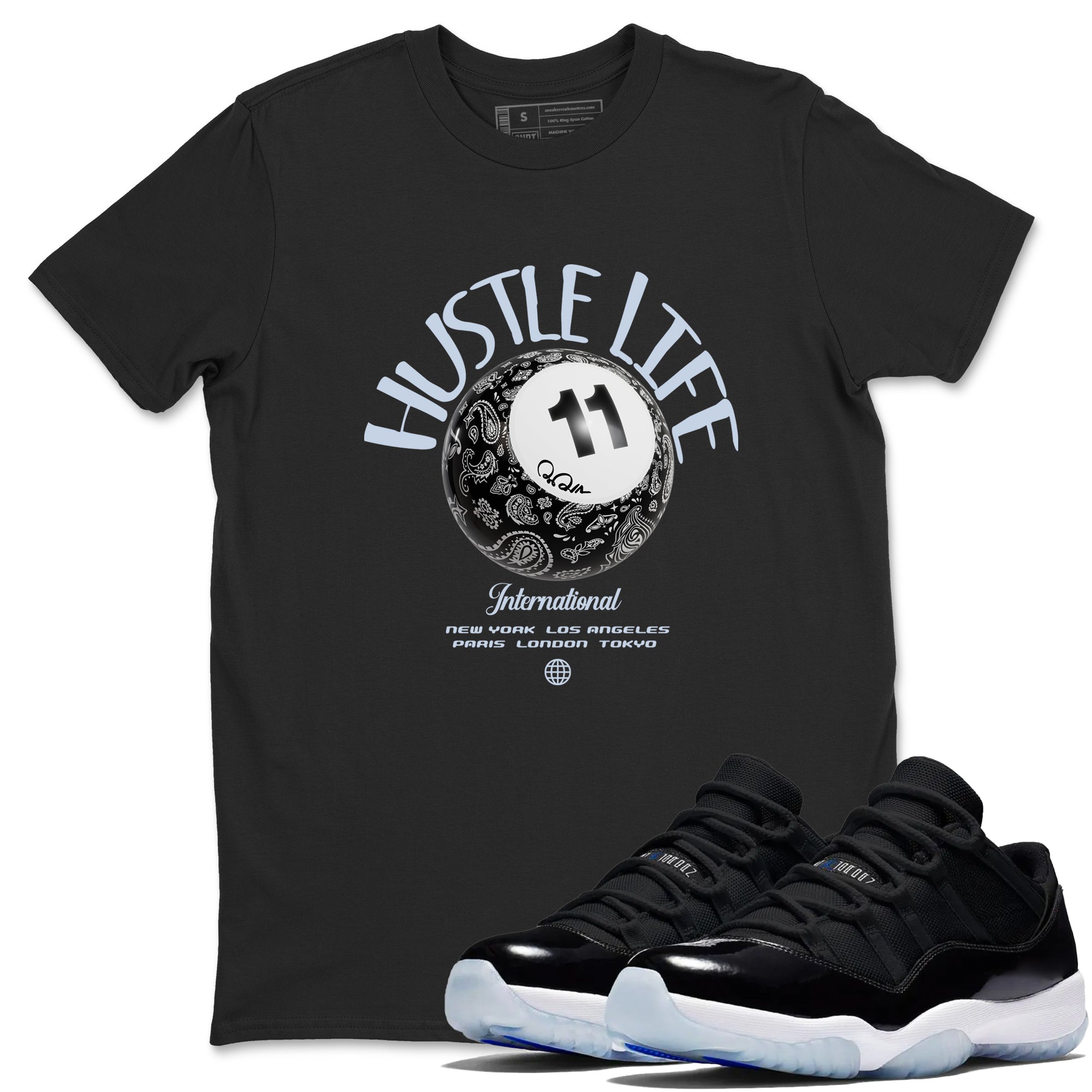 Hustle Life snkmatch Tees - Air Jordan 11 Black and Varsity Royal