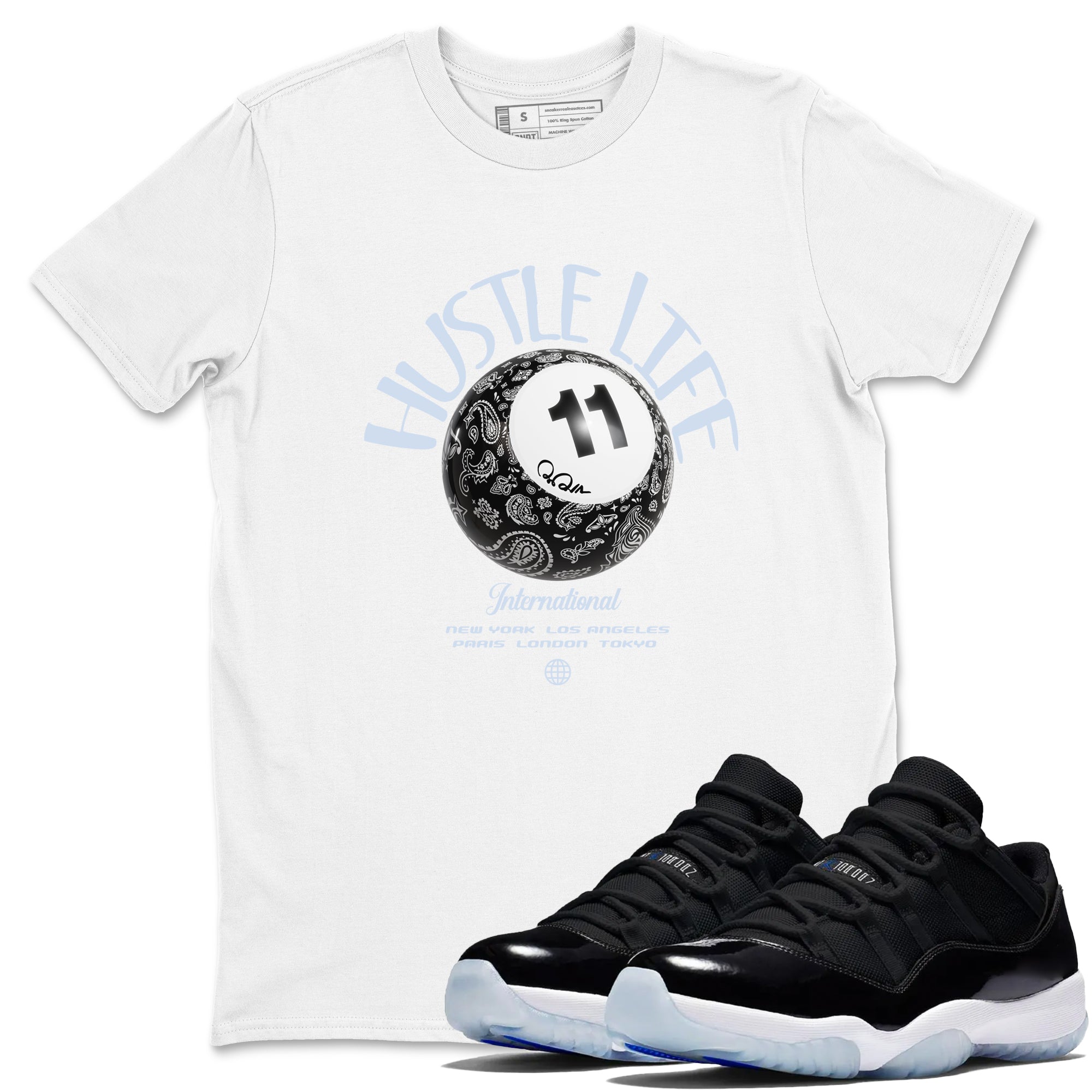 Hustle Life snkmatch Tees - Air Jordan 11 Black and Varsity Royal