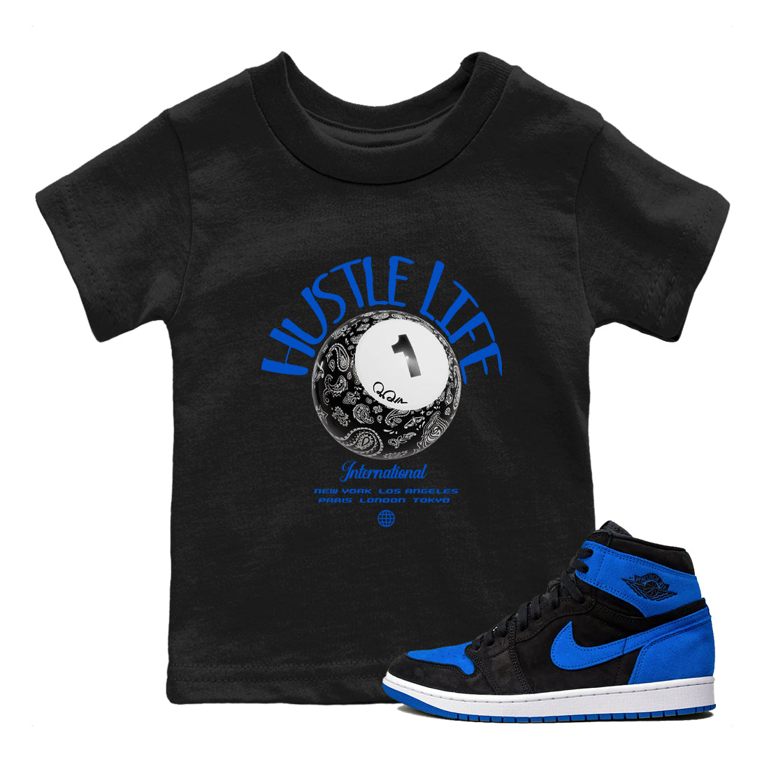 Hustle Life snkmatch Tee Kids - Air Jordan 1Royal Reimagined