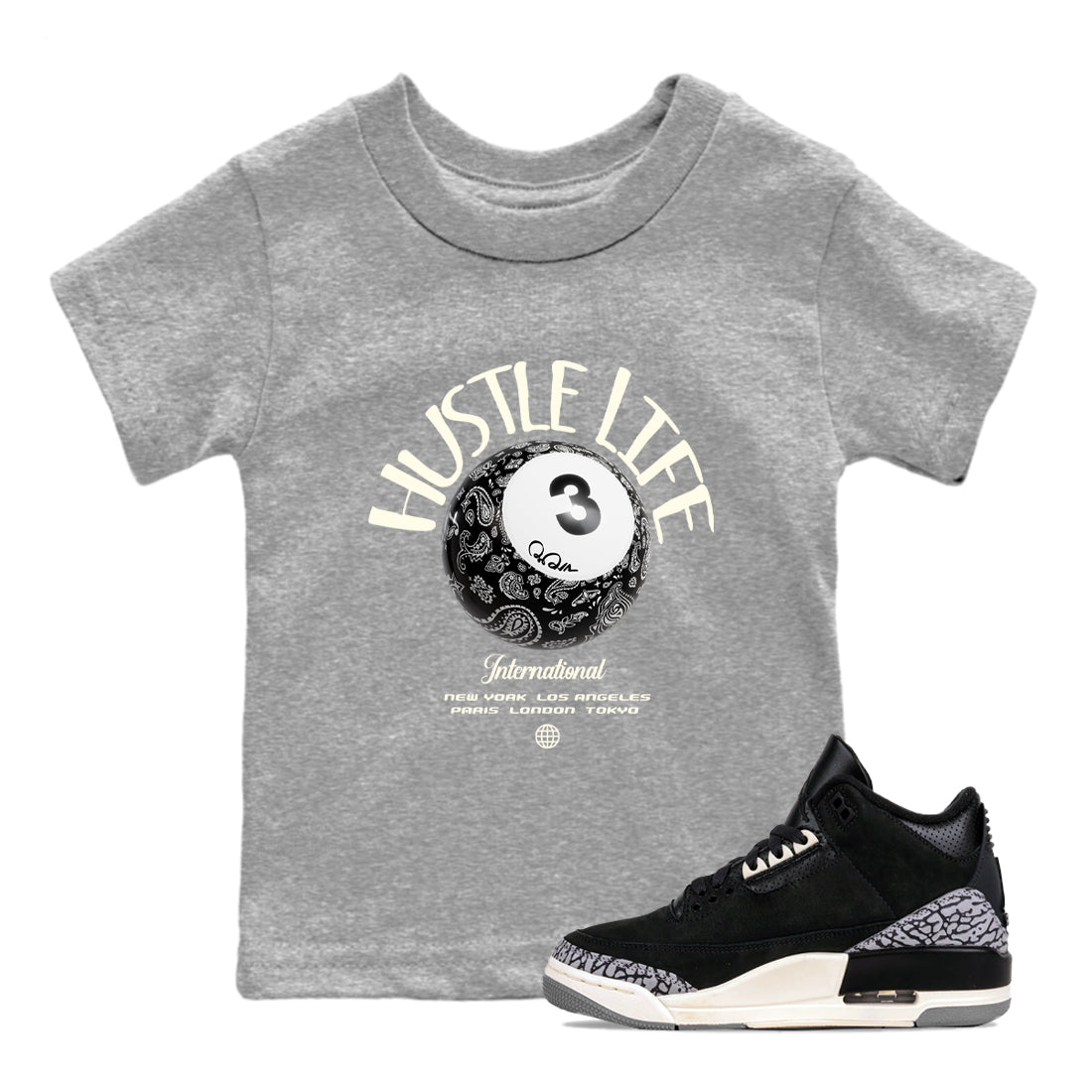 Hustle Life snkmatch Tee Kids - Air Jordan 3 Off Noir