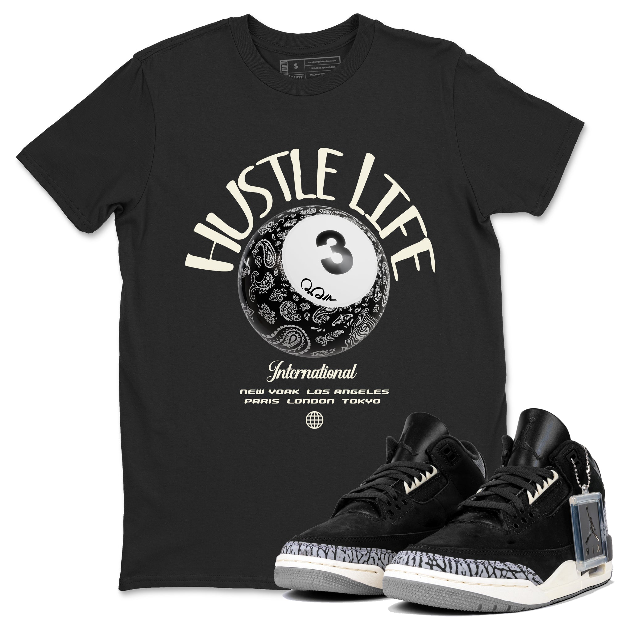 Hustle Life snkmatch Tee - Air Jordan 3 Off Noir