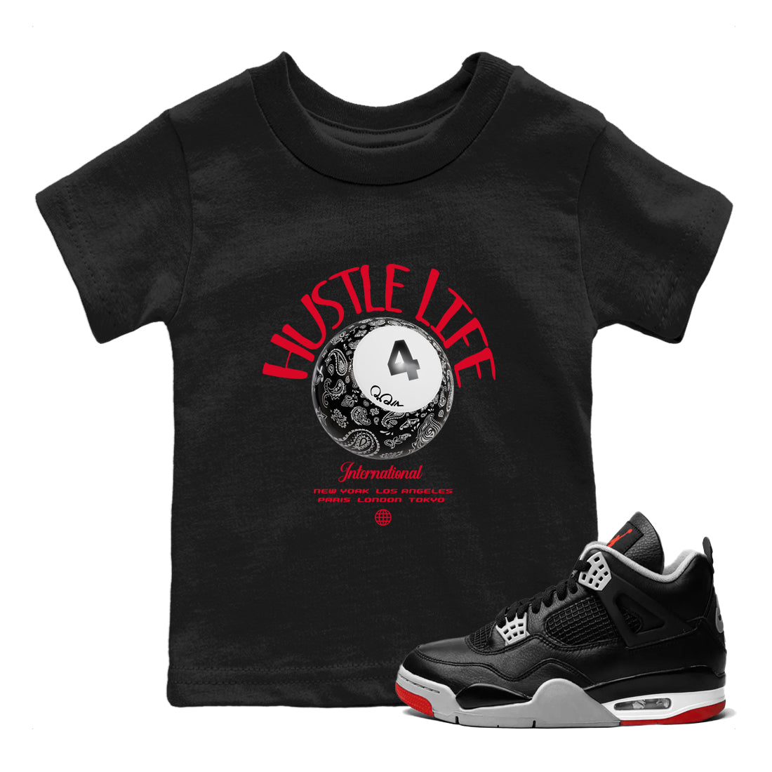 Hustle Life snkmatch Tees Kids - Air Jordan 4 Bred Reimagined