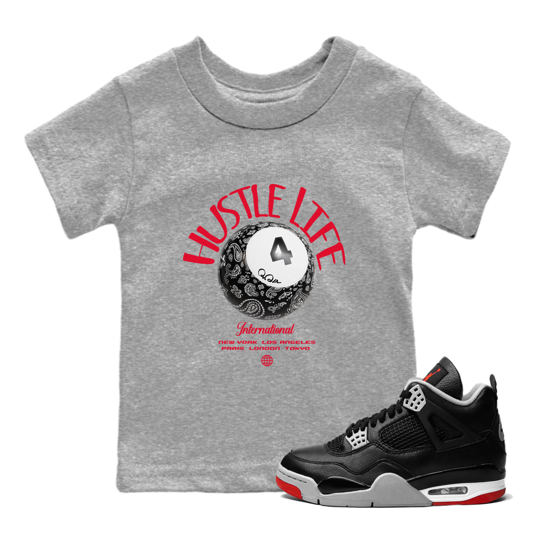 Hustle Life snkmatch Tees Kids - Air Jordan 4 Bred Reimagined