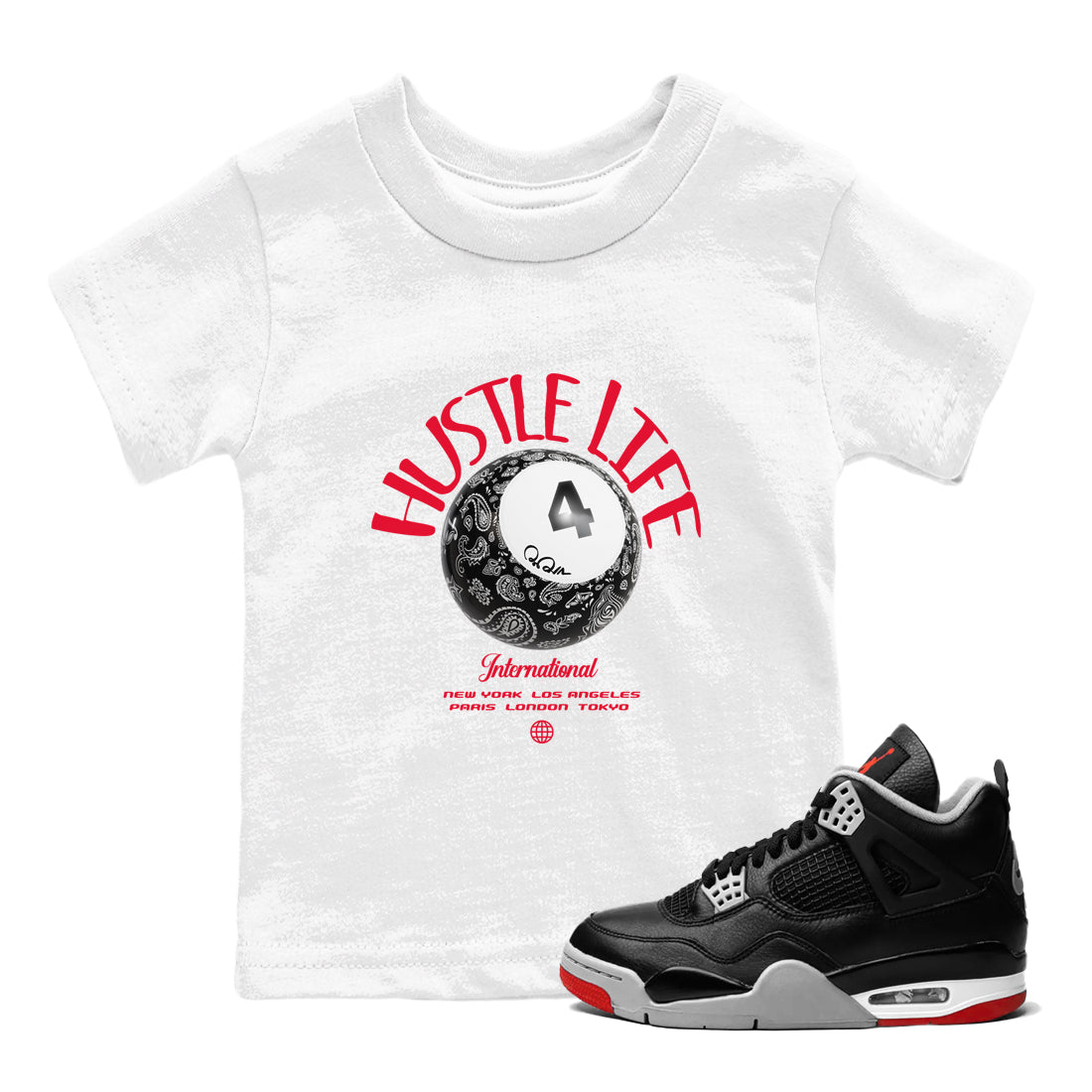 Hustle Life snkmatch Tees Kids - Air Jordan 4 Bred Reimagined