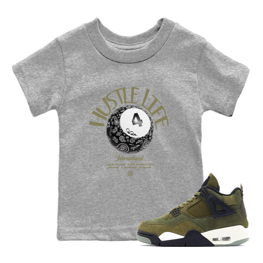 Hustle Life snkmatch Tee Kids - Air Jordan 4 Medium Olive